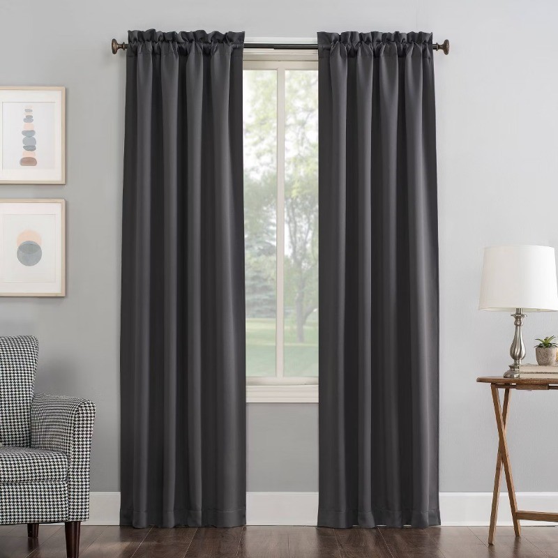 40″x95″ Pocket Curtain Panel Charcoal: Modern Polyester Indoor Drapery – 1 Pc
