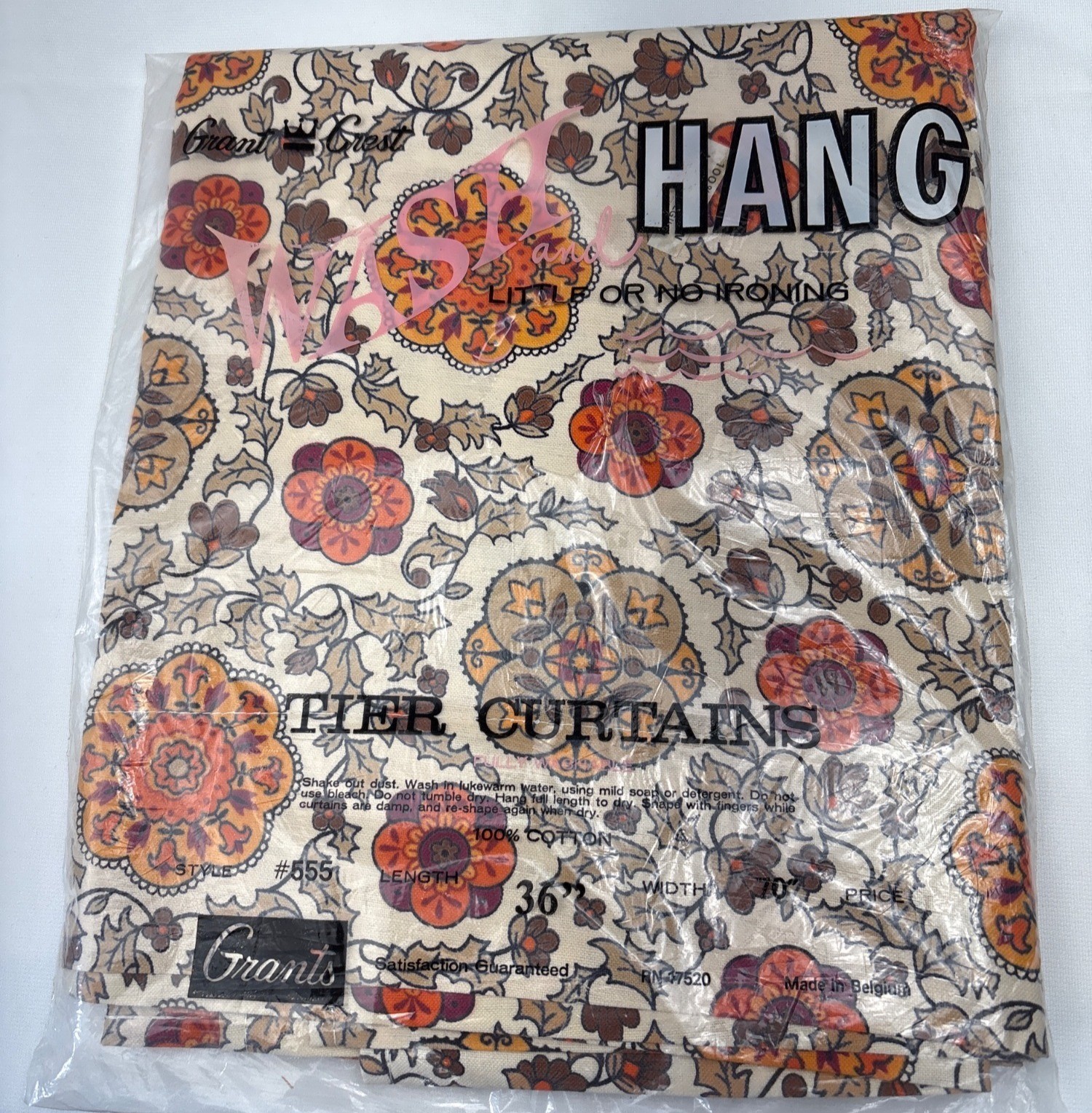 Grants 36″ Floral Print Cotton Tier Curtains Belgium Vintage 555