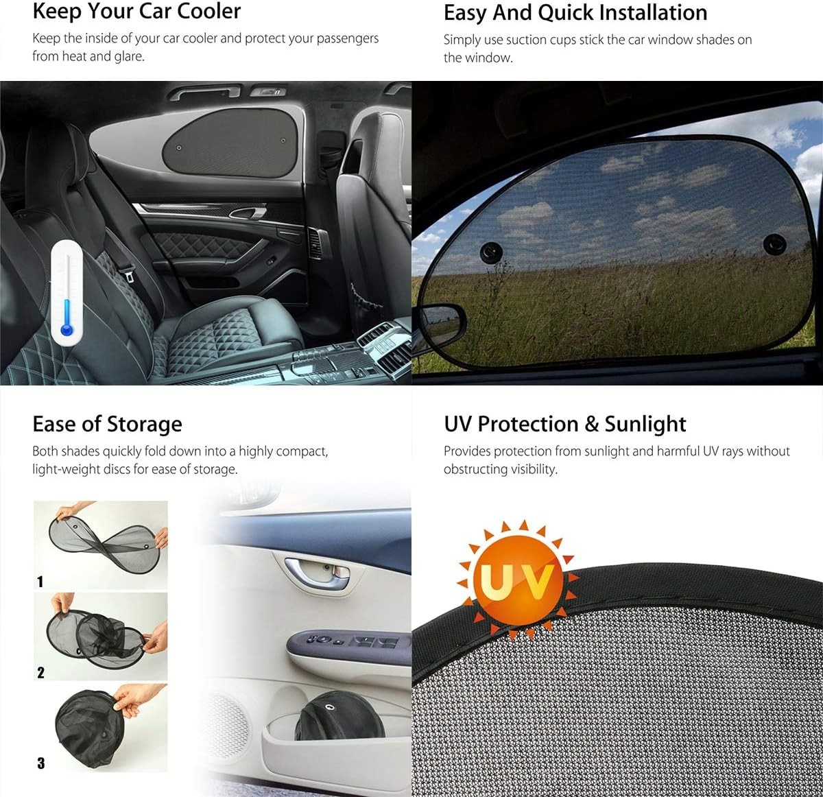 2 Pack Universal Car Window Shade Cling Sunshade Sun, Glare and UV Protection