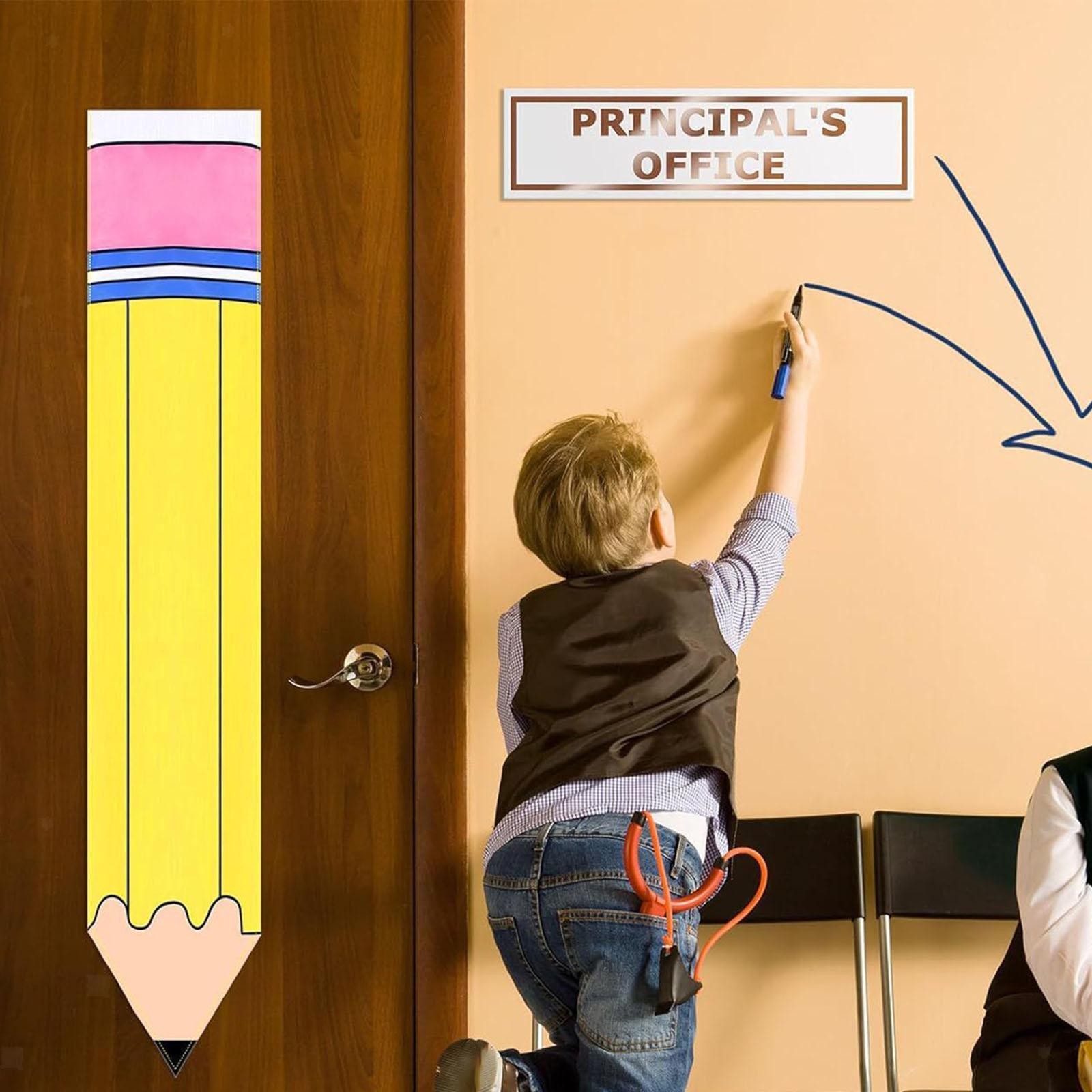 Pencil Shape Classroom Door Window Curtain with Tape Strip 108.5×20.5cm