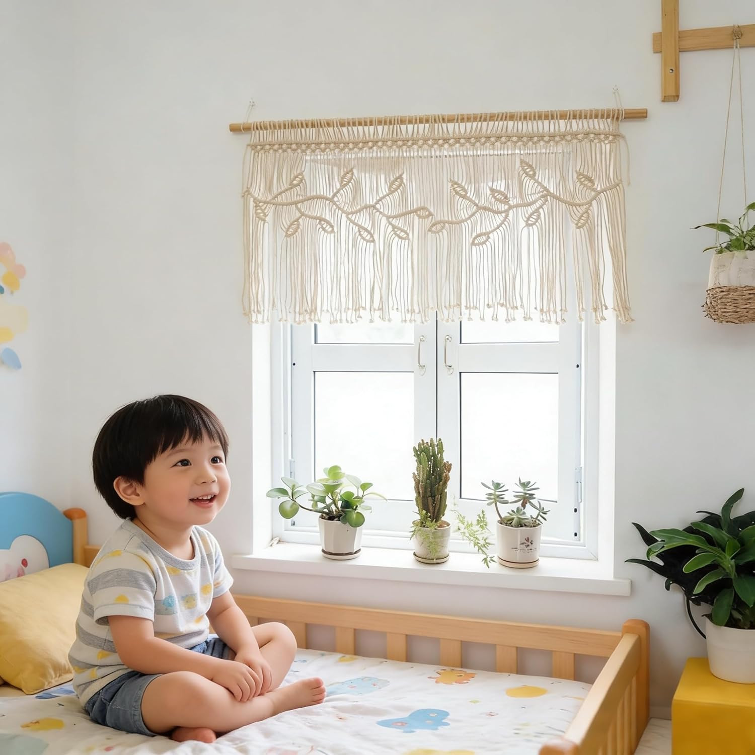 Macrame Valance Curtain for Kichen Windows 35.43*23.62Inch Farmhouse Boho Curtai