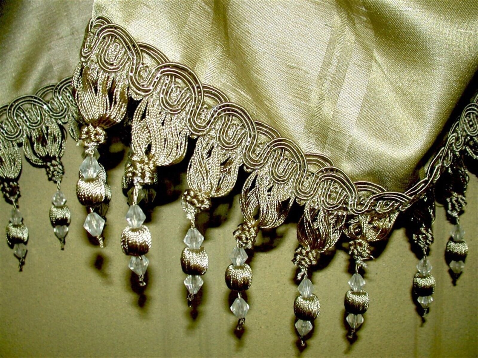 Springs Global Shadow Stripe Valance Ball & Crystal Trim ~ Green ~ 18″L x 53″W