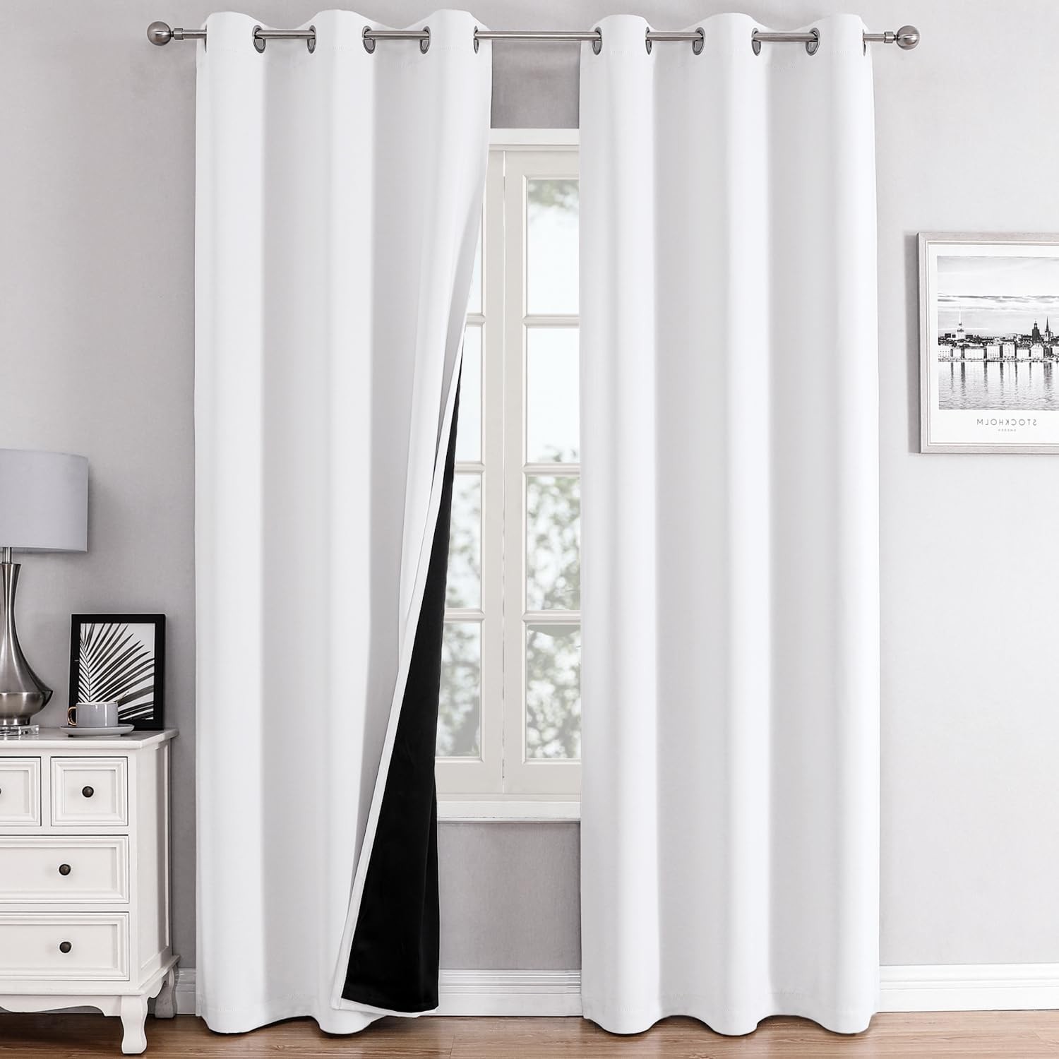 100% Blackout Curtains for Bedroom with Black Liner, 2 Thick Layers blackout