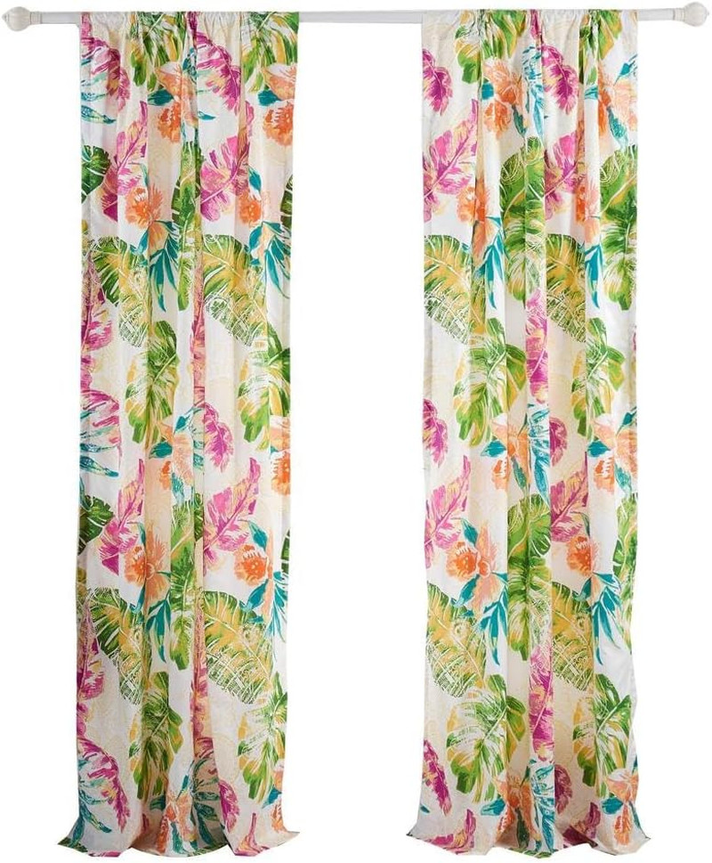 Tropical Curtain Panel Set 84 x 84 Inch Lined Window Drapes with Tie Backs Pair