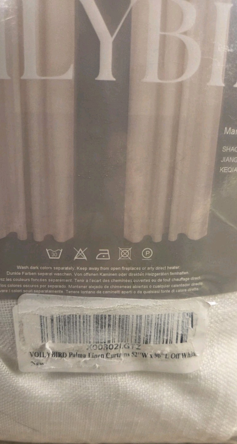 Voilybird Palma Linen Textured Semi Sheer Curtains 52″x96″ Off White w/Grommet
