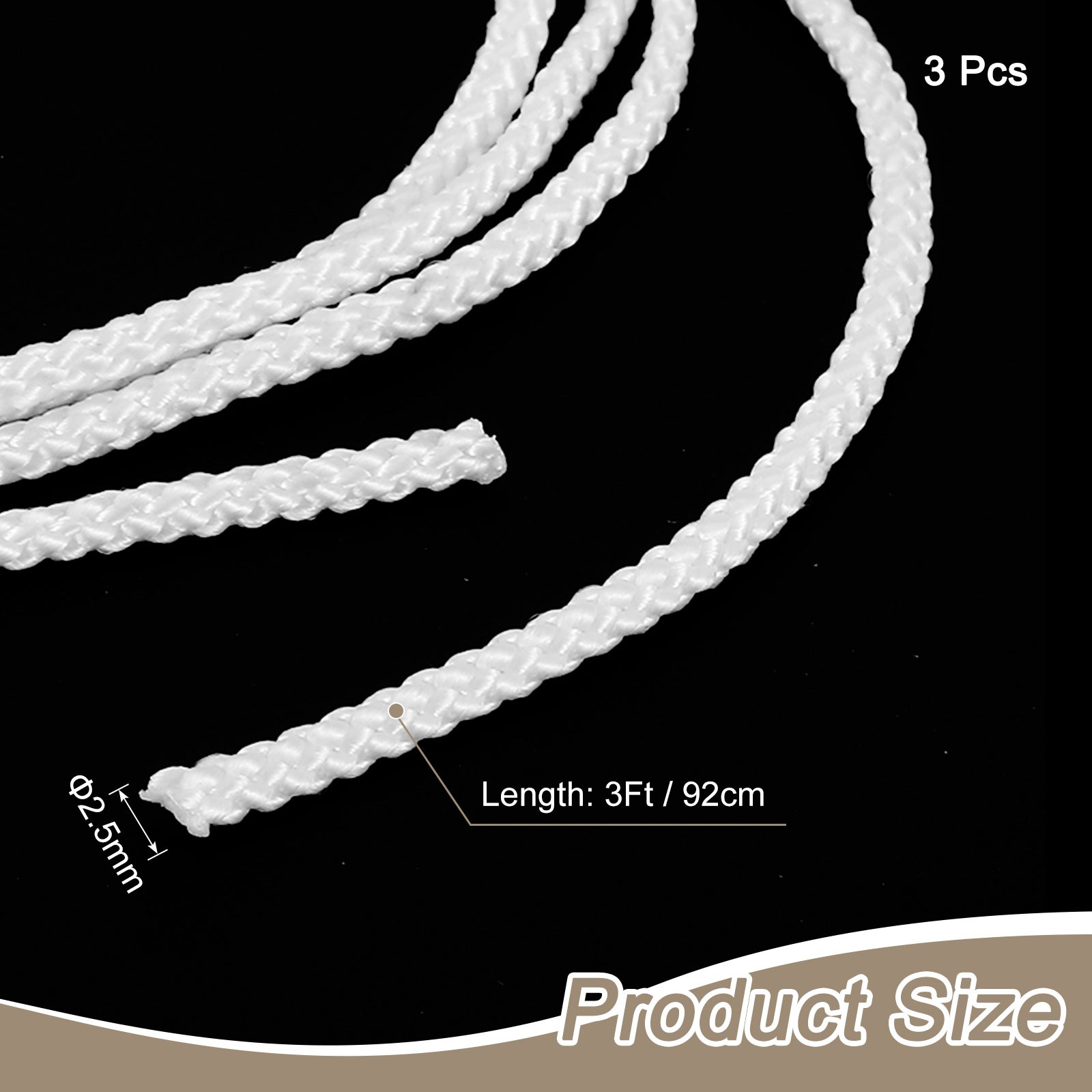 3Pcs Cord Loop for Window Shades, 2.5mm 3Ft Window Blind Looped String, White