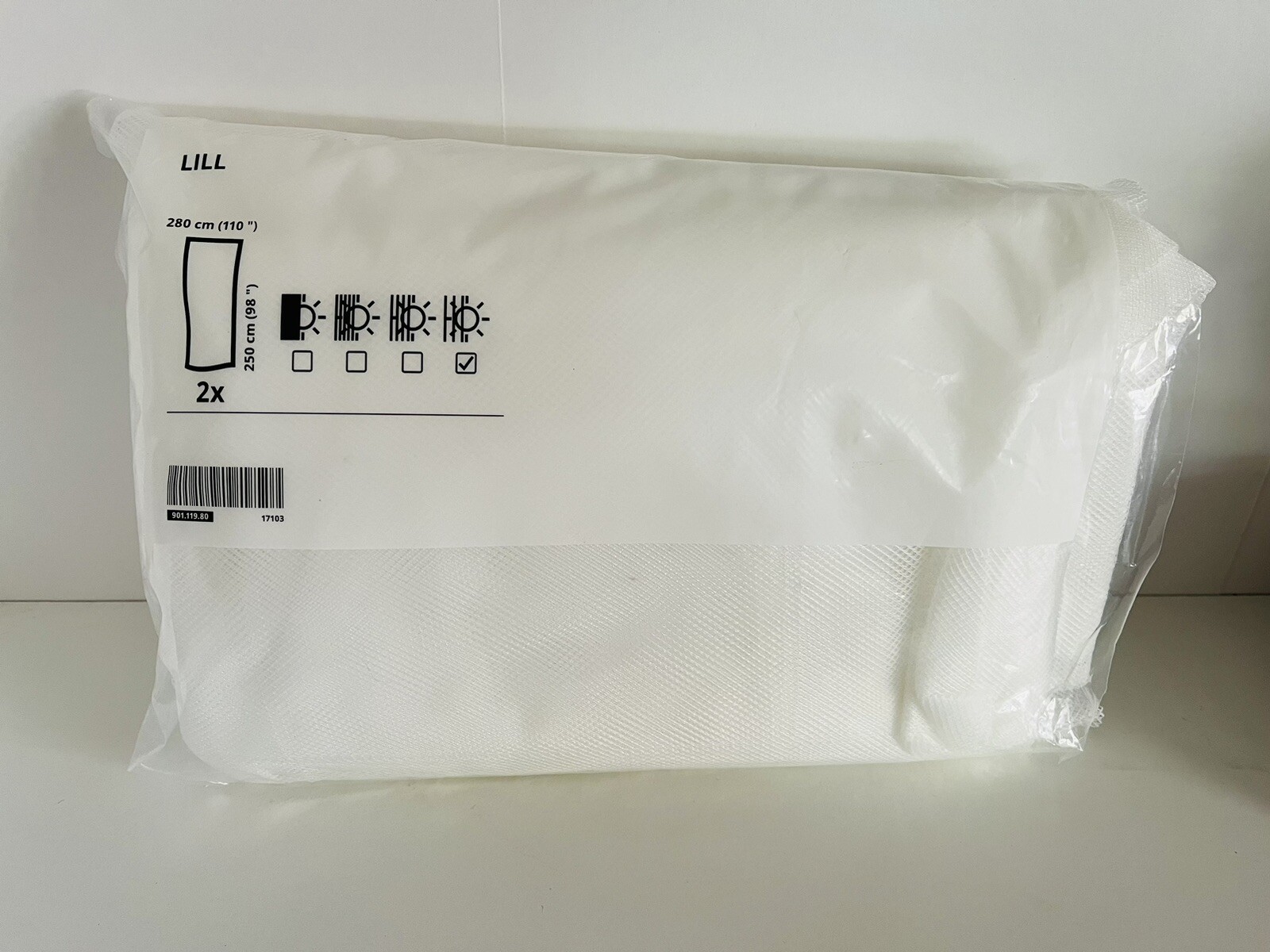 IKEA Lill Pair White Mesh Curtain Panels 110in x 98in Fairy Dainty OPEN BOX