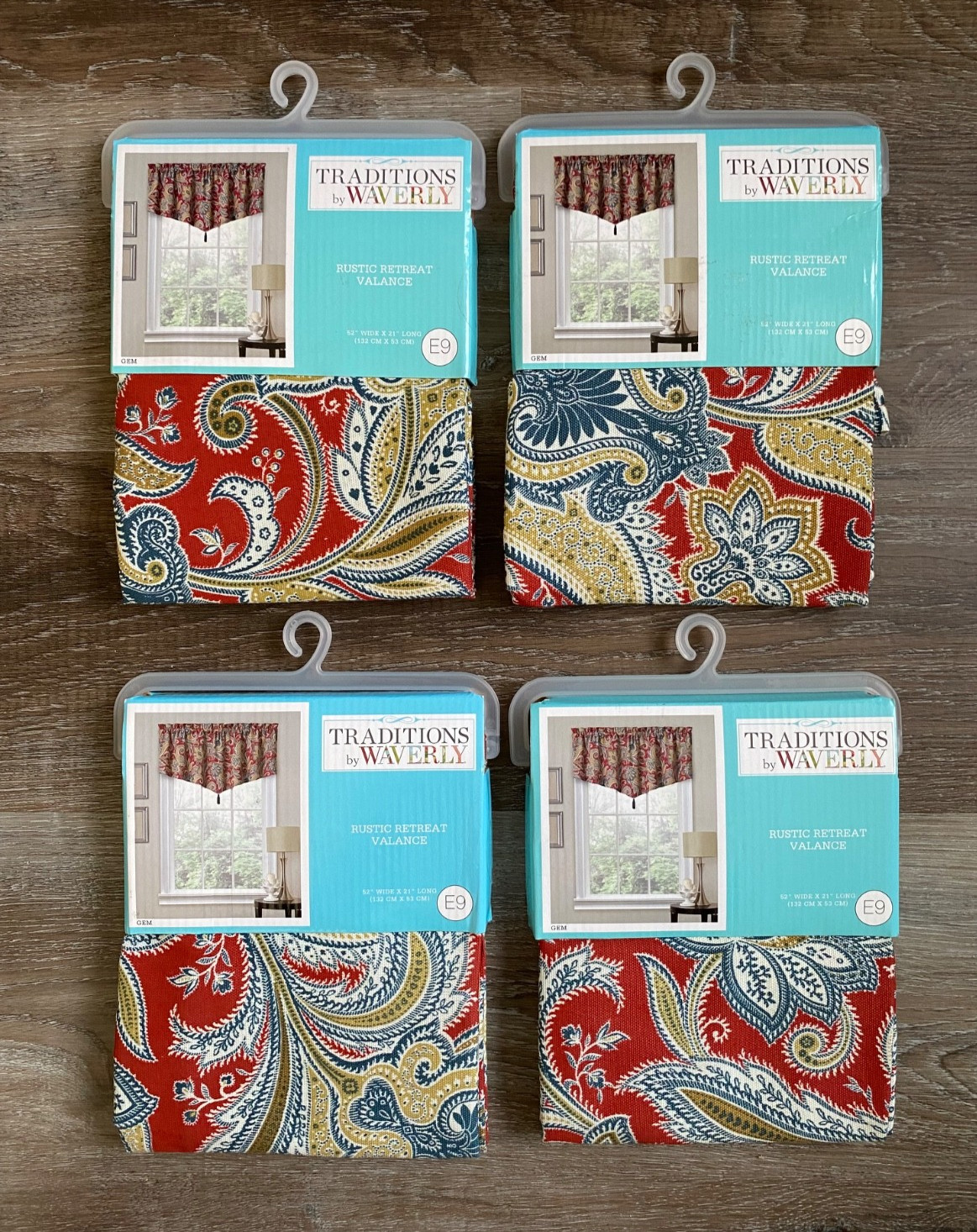 TRADITIONS by WAVERLY New Rustic Retreat Valance Curtain~52″ X 21″~4-Pack~Gem~