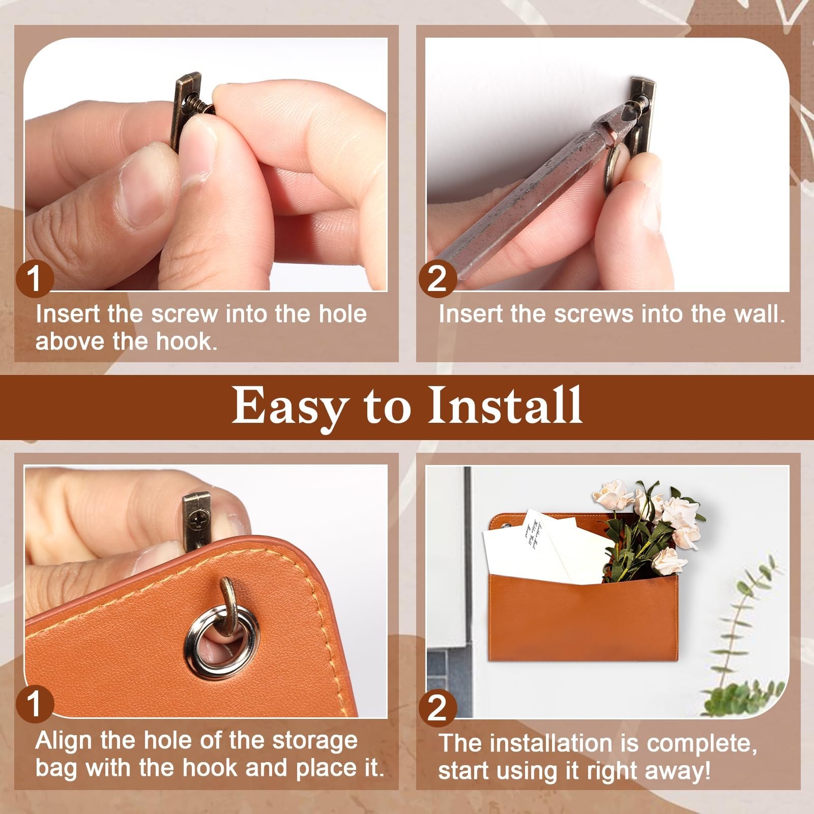 3 Pcs PU Leather Mail Holder Wall Mount Brown PU Leather Letter Holder Vintag…