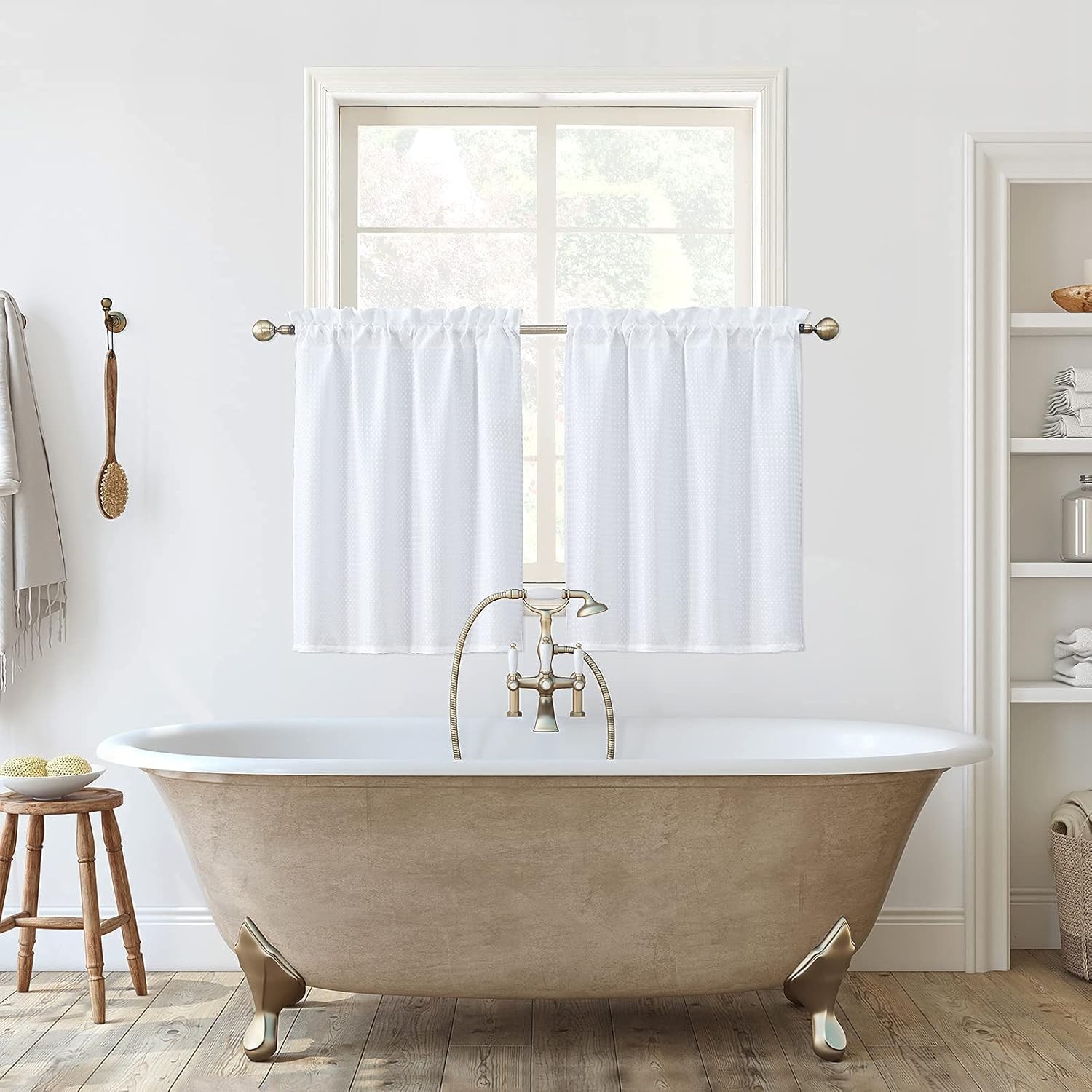 White Water Resistant Bathroom Window Curtain, Dot Waffle Textured Half Tier …