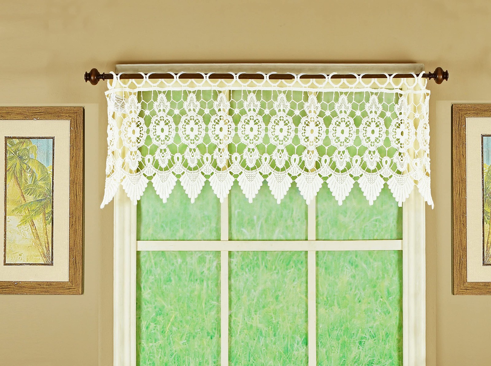 Medallion Macramé Valance 12″,Ecru,35W x 12L