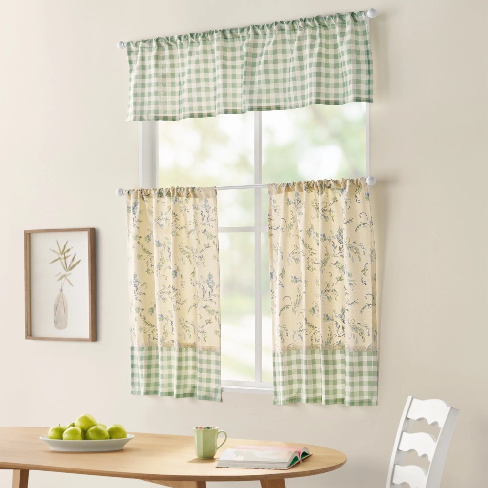 Sprigs 3 Piece Tier Set, Sage, Recycled Polyester BCI Cotton, 60″W x 14″L