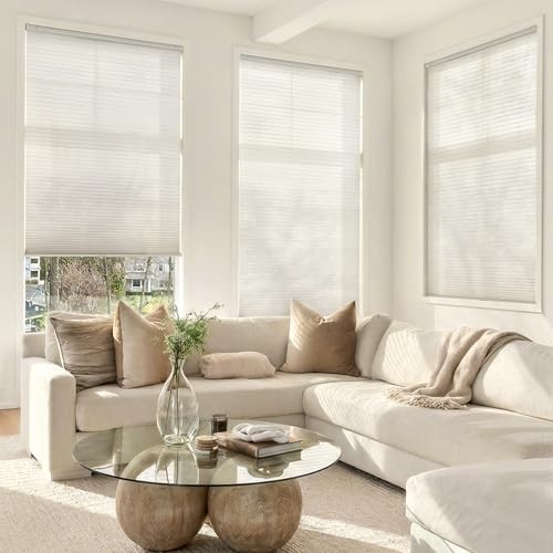 Cordless Cellular Shades – Light Filtering Honeycomb Pleated Blinds 23″ x 64″ Do