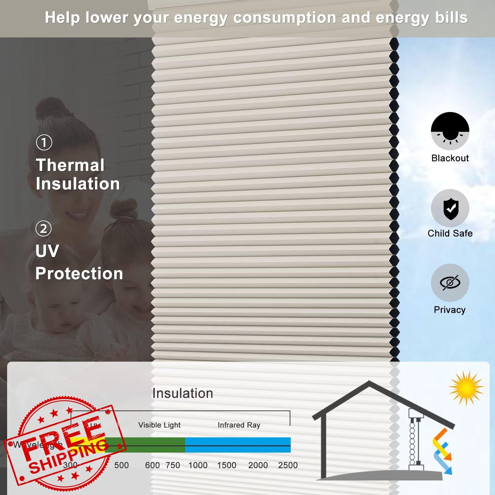 Changshade 32×64″ Beige Blackout Cellular Shade