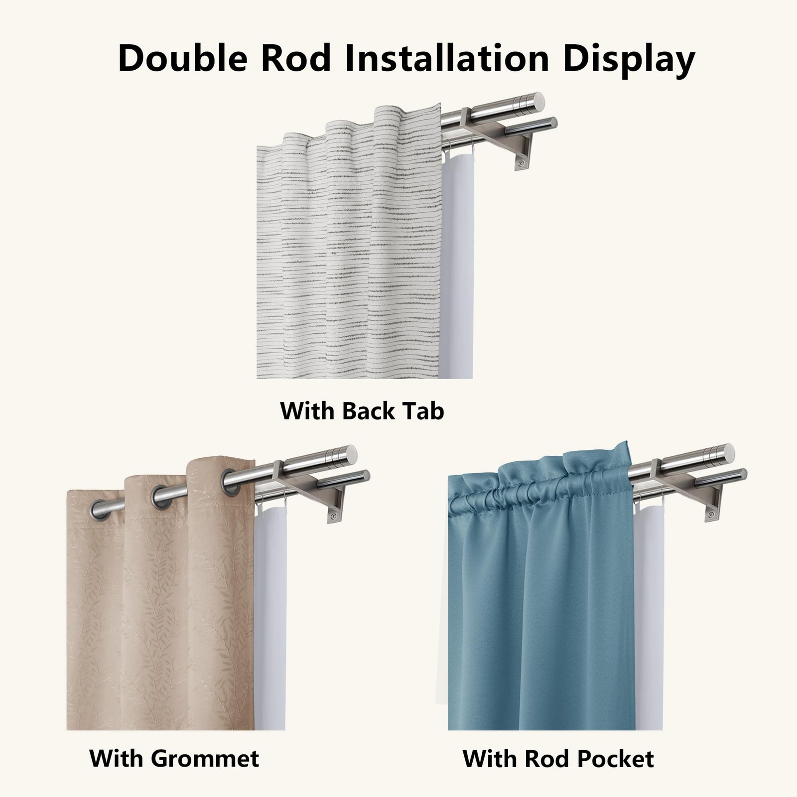 Greyish White 100% Blackout Curtain Liners 2 Panels Set, Total Black Out Line…