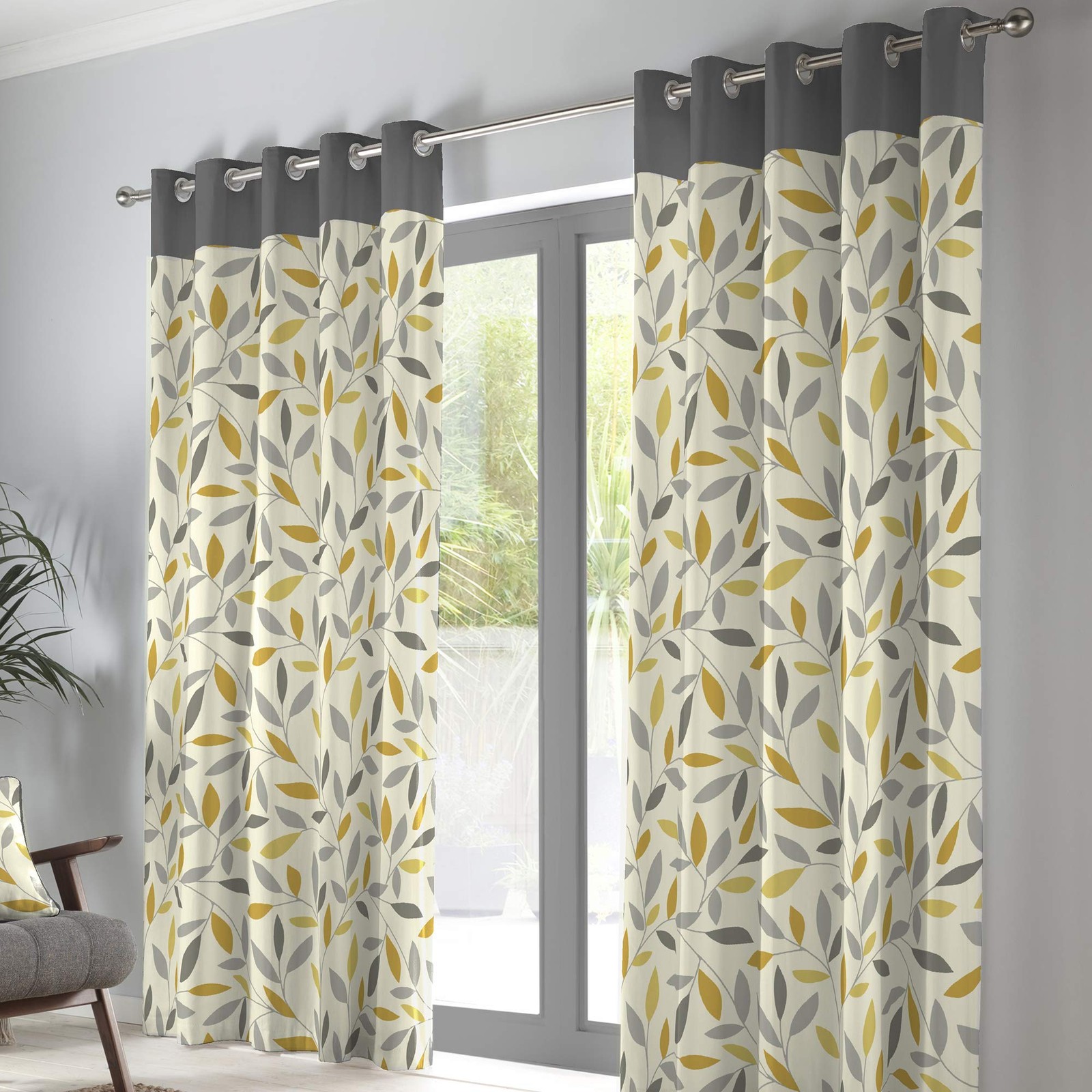 Eyelet Curtains, Beech Wood, 100% Cotton, 117 x 137 cm, Ochre, Ochre