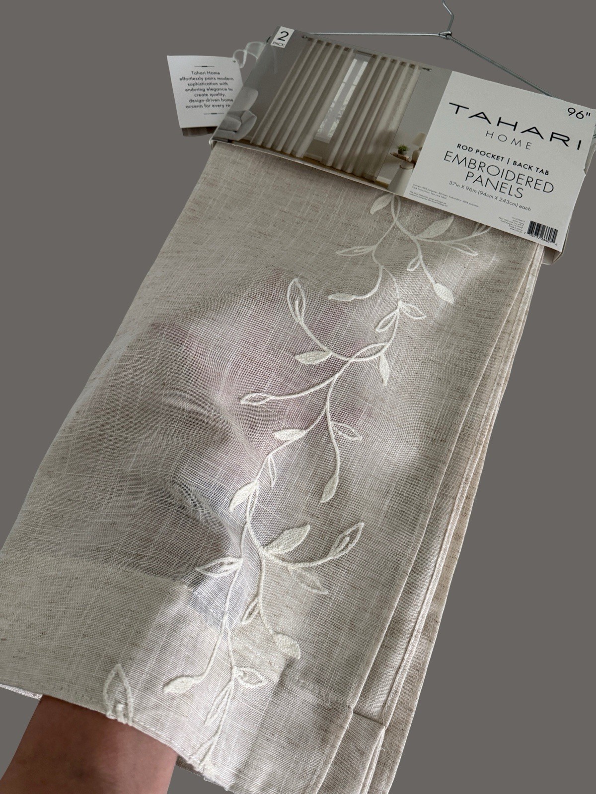 New TAHARI Window Curtains 2 Panels Beige 37 x 96 Linen Embroidered Back Tab