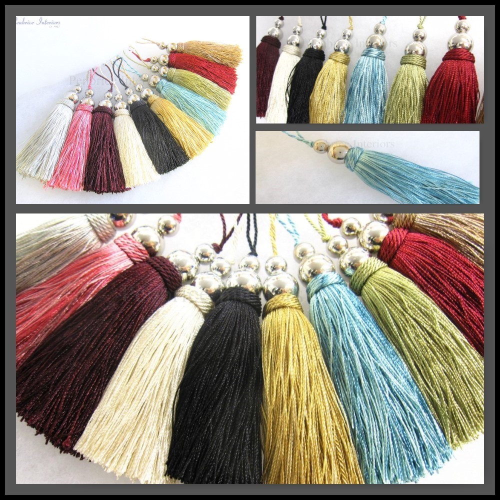 Silver Orbs key tassel 10cm fabric decoration Chrome sewing accessory trim