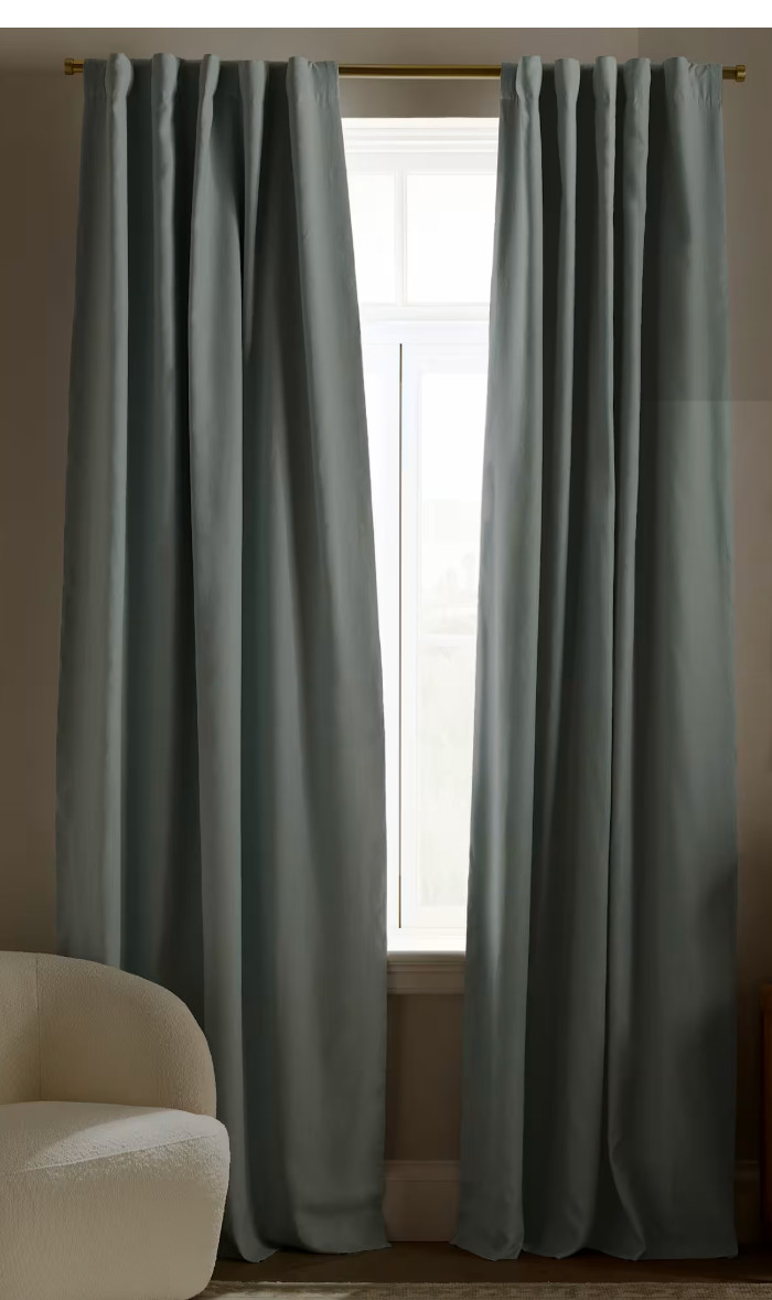 Quince European Linen True Blackout Curtain Panel 96×108 Light Blue Back Tab
