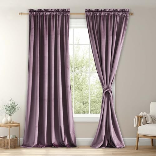 Velvet Curtains 96 inch Length Thermal 52″W x 96″L (Pack of 2) Lavender