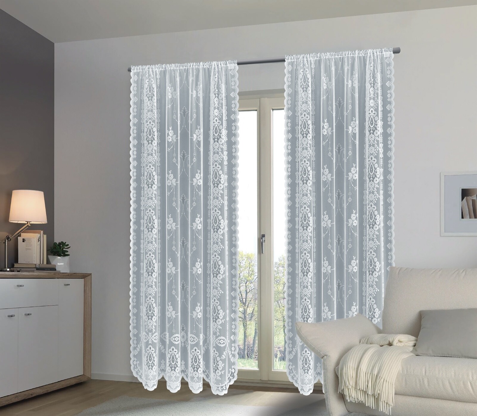 Victorian Damask Shabby Chic Floral Lace Window Curtain Panel Balloon Curtains