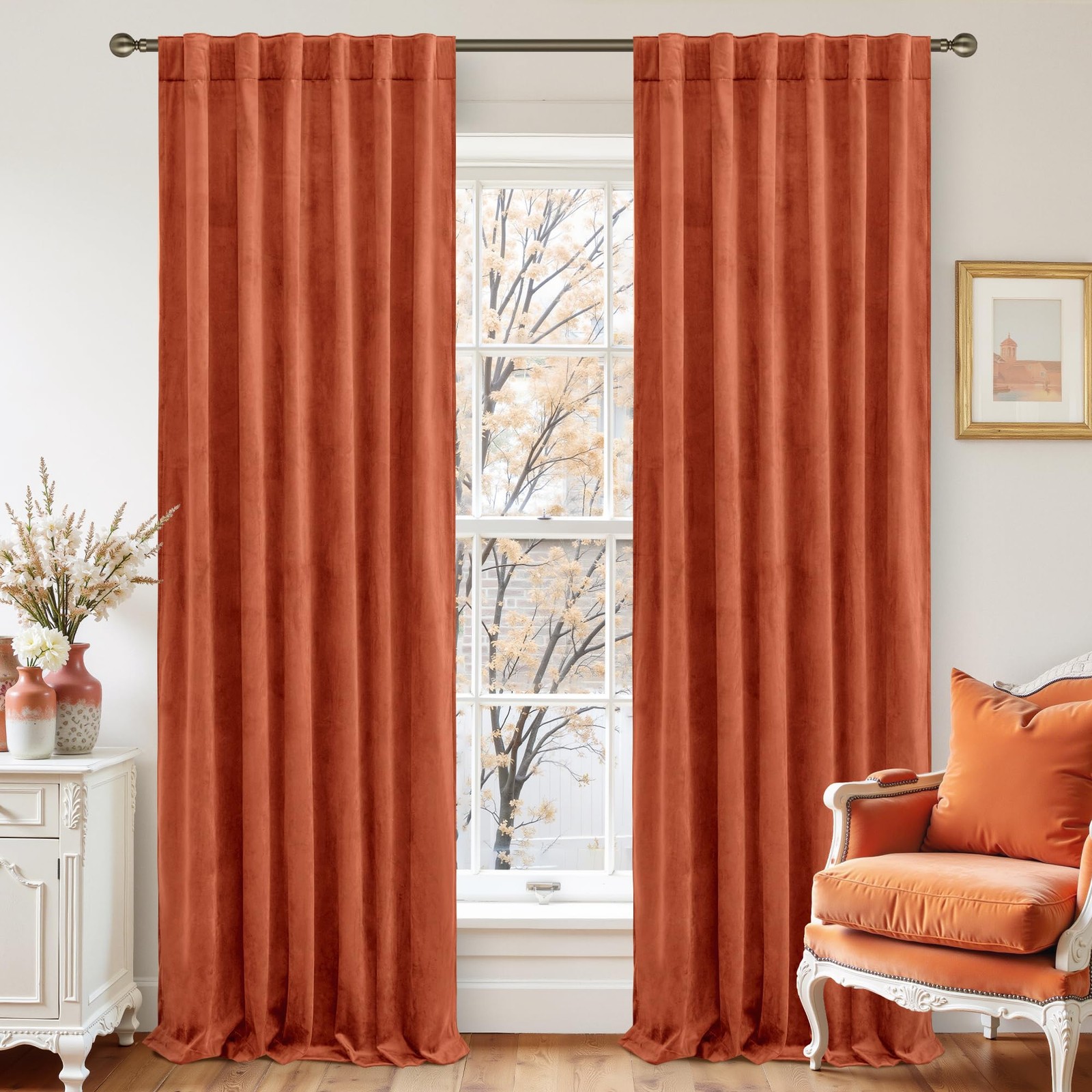 LAMIT Terracotta Velvet Curtains 84 Inch for Living Room, Rust Fall Decor Room