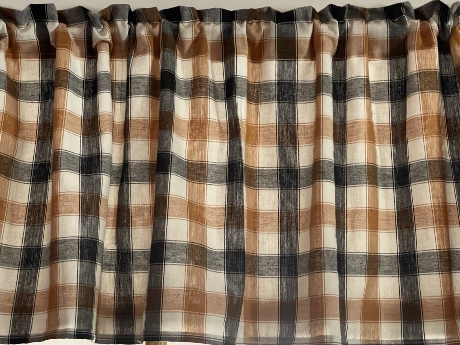 Tobacco Plaid, Curtain Valance 42”W x14”L, Country
