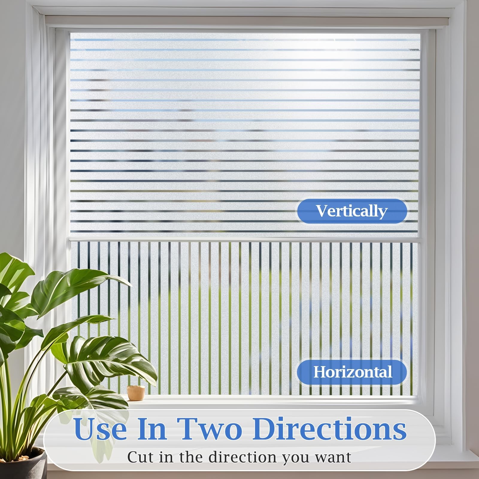Viseeko Blinds Style Window Privacy Film, 17.5 x 78.7 Inch, Frosted Stripe