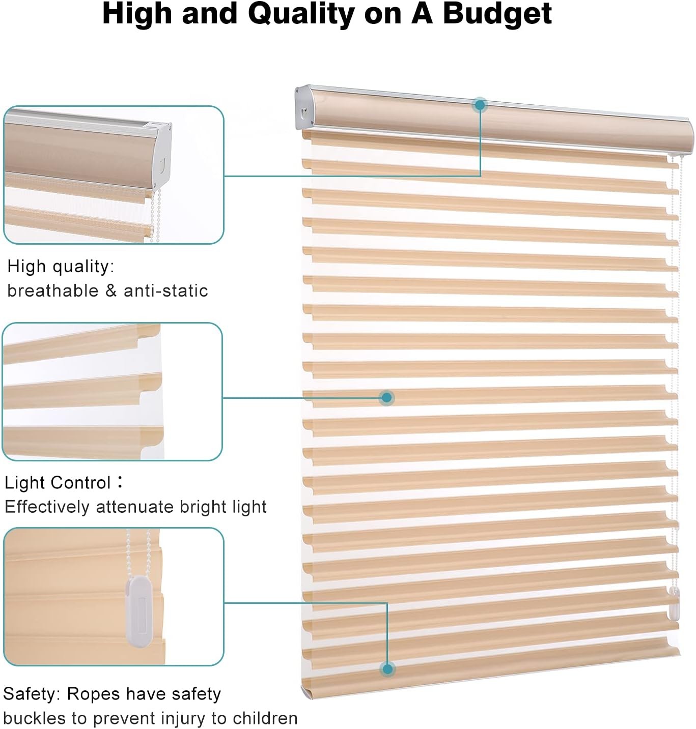 New Corded Light Filtering Zebra Sheer Blinds Shades Shangri-La Roller Shades