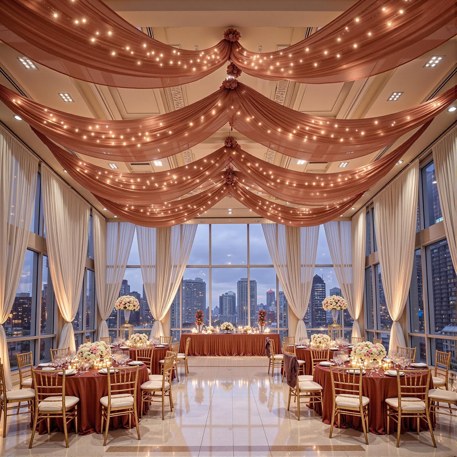 FrohFest 6 Panels Terracotta Ceiling Curtains with Lights for Weddings – 5ftx…