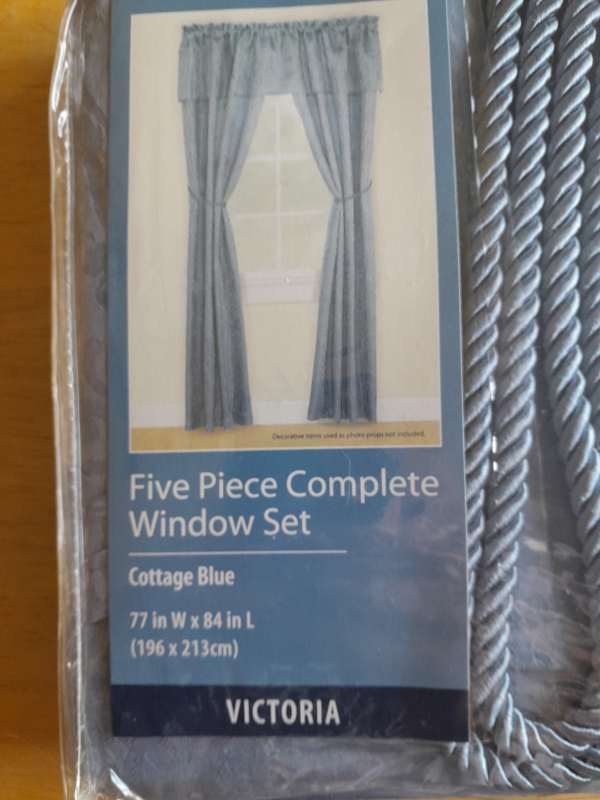 Mainstays Home 5 Piece Complete Window Set Cottage Blue Victoria 77”w x 84”L New