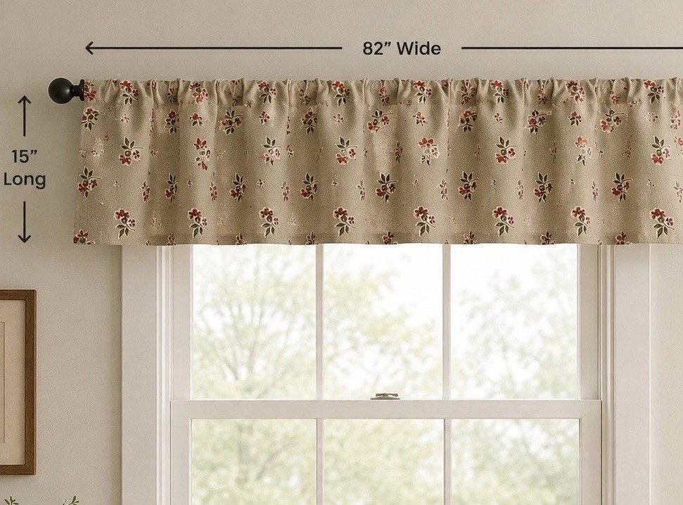 2 Vtg Handmade style farmhouse floral valances 82” W x15” Each -10” Drop NICE