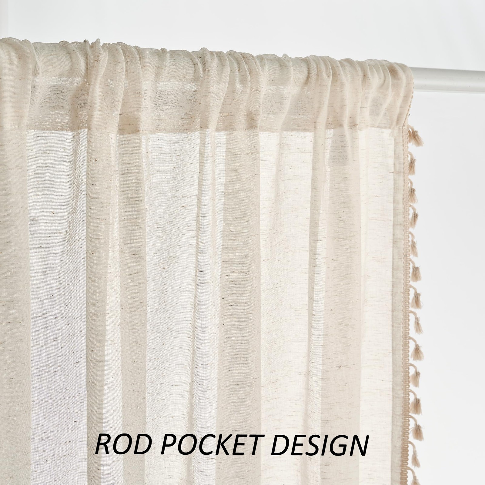 Sanceor Natural Linen Cream White Extra Long Curtain20Ft Custom Made Length Rod