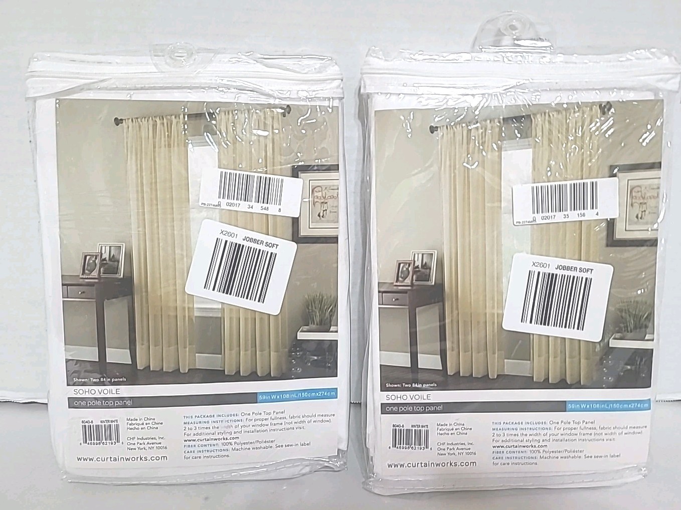 Curtain Works Soho Voile One Pole Top Panel White 2 Pack 59”x108”