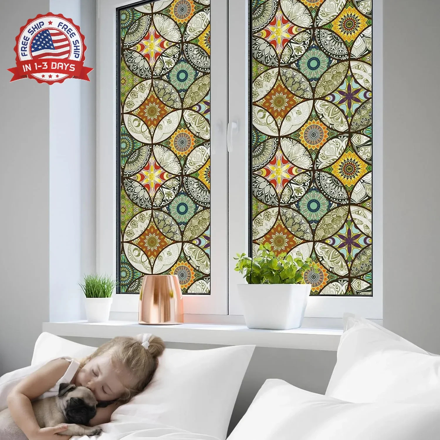 DKTIE Static Cling Decorative Window Film with Installation Tools Non Adhesive P