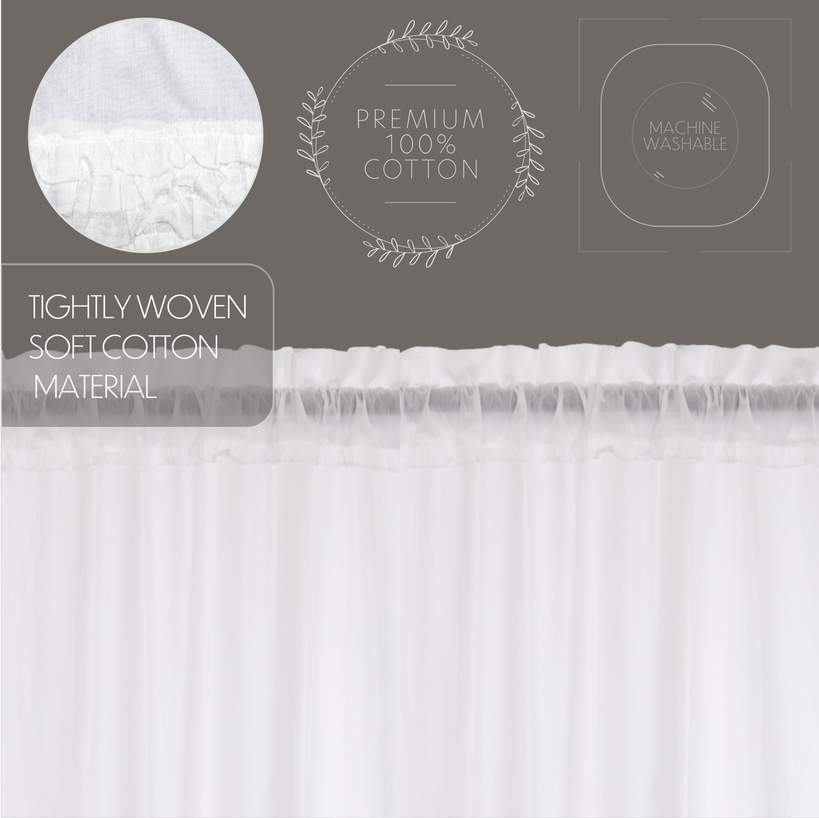 Farmhouse 24″x36″ Tier Pair White Rod Pocket Kitchen Window Curtains VHC Brands