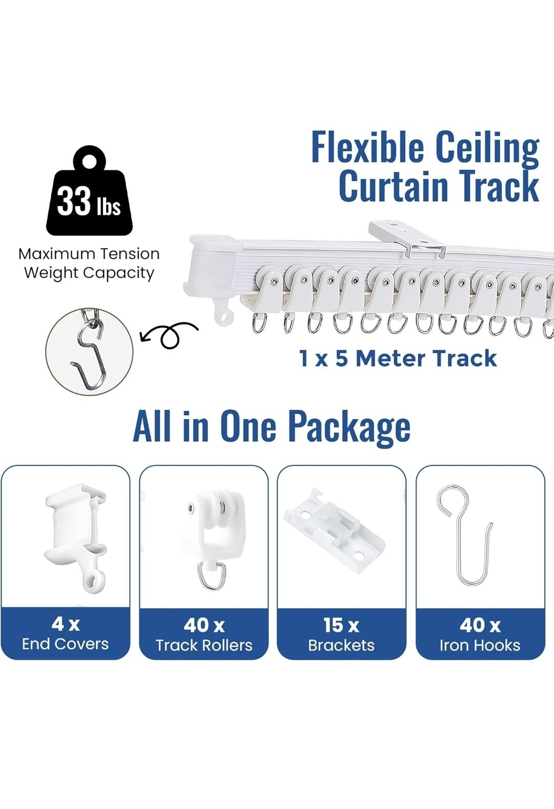 UrbanRed Flexible Bendable Ceiling Curtain Track, 16.4FT (5m), Ceiling Mount