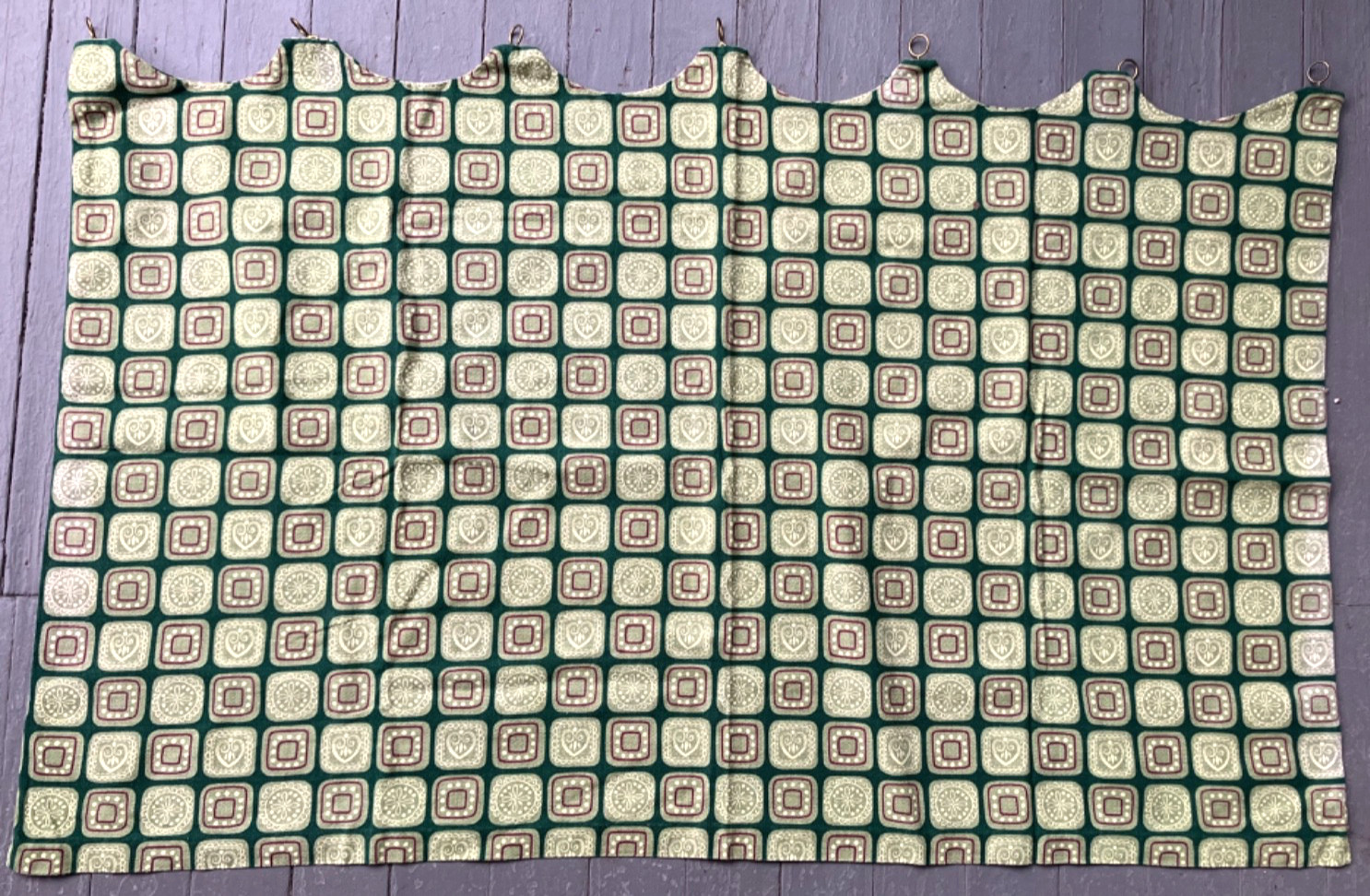 VTG Abstract Geometric CAFE’ CURTAINS green MCM 27″h x 45″ w (90″) PAIR