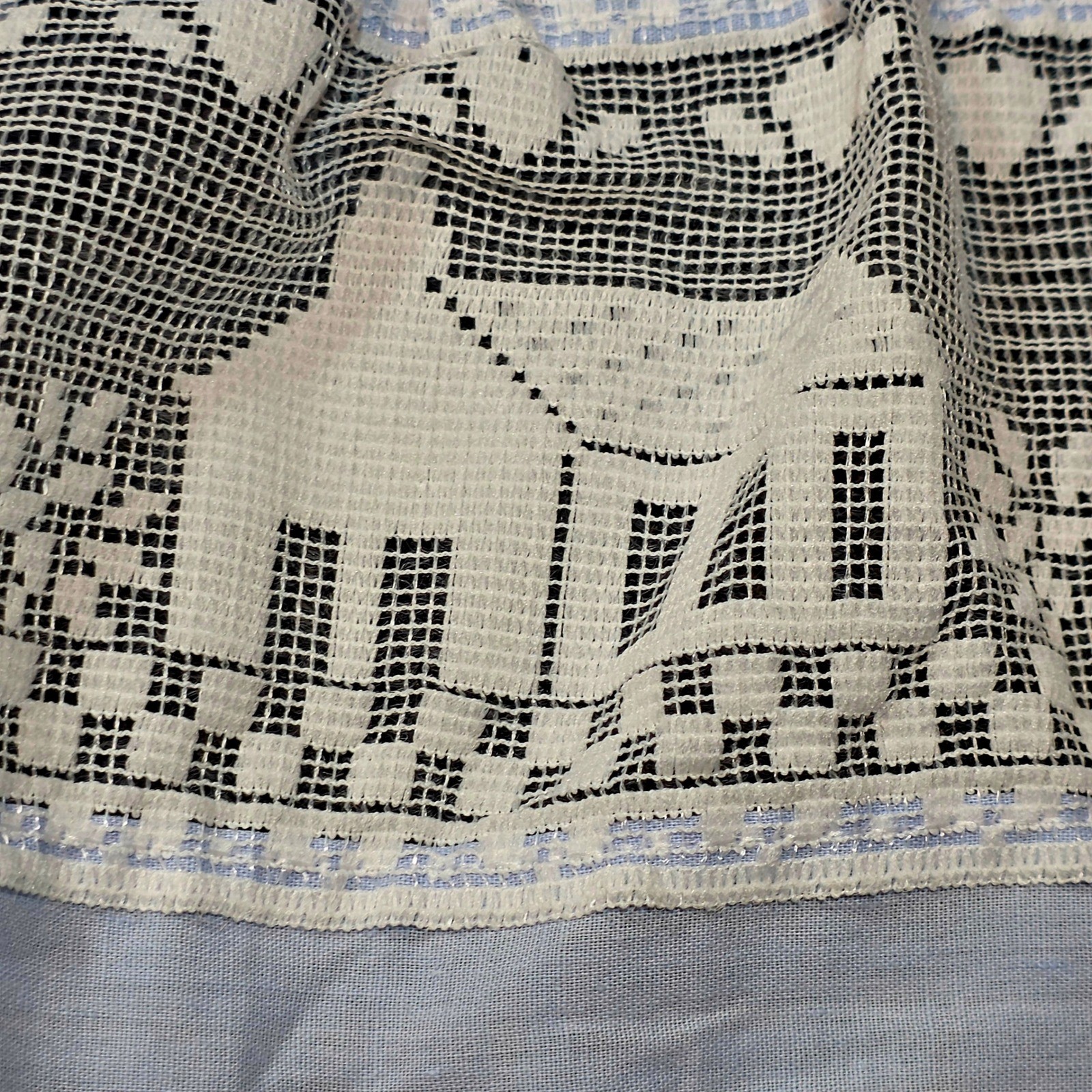 Vintage Blue White Village Scene Lace Ruffle Tier Curtains Set of 2 Valance USA