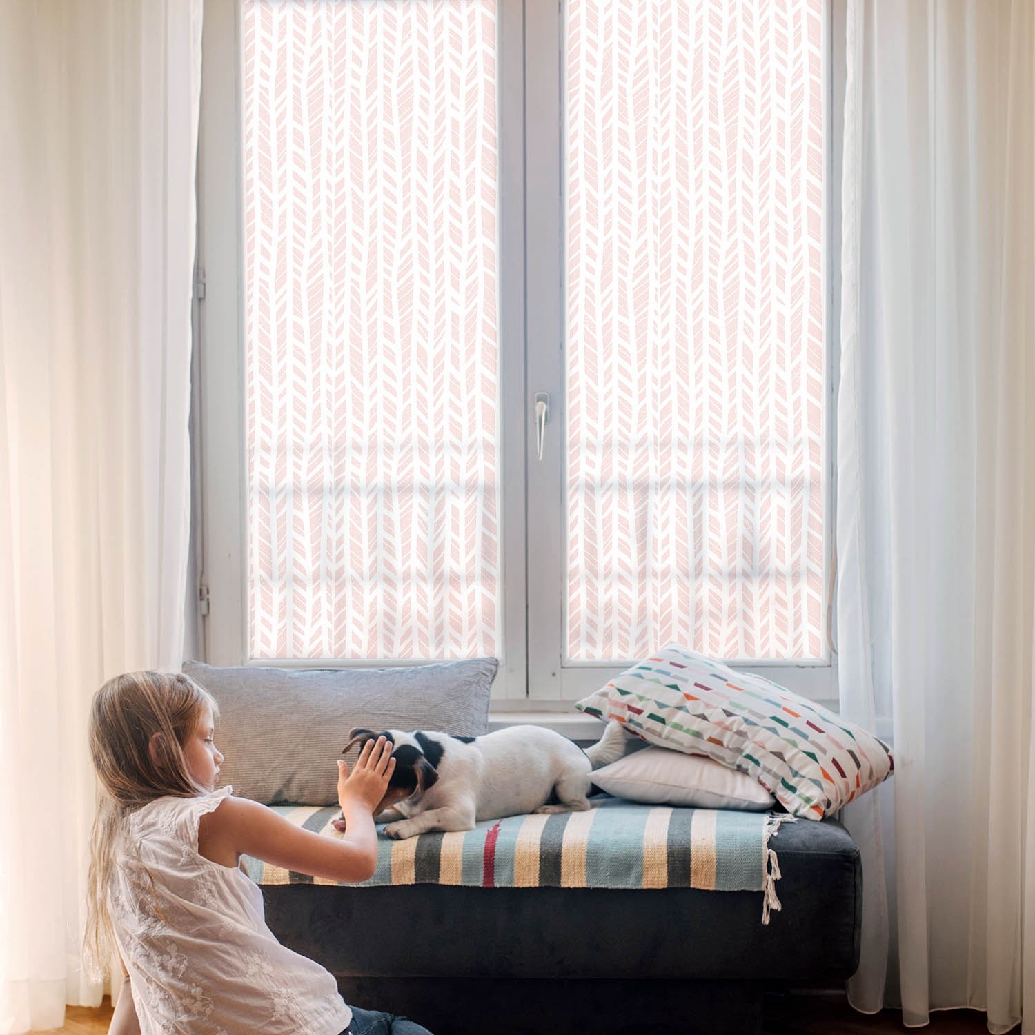 Frosted Effect Great Alternative to Blinds Pastel Herringbone Art Pink