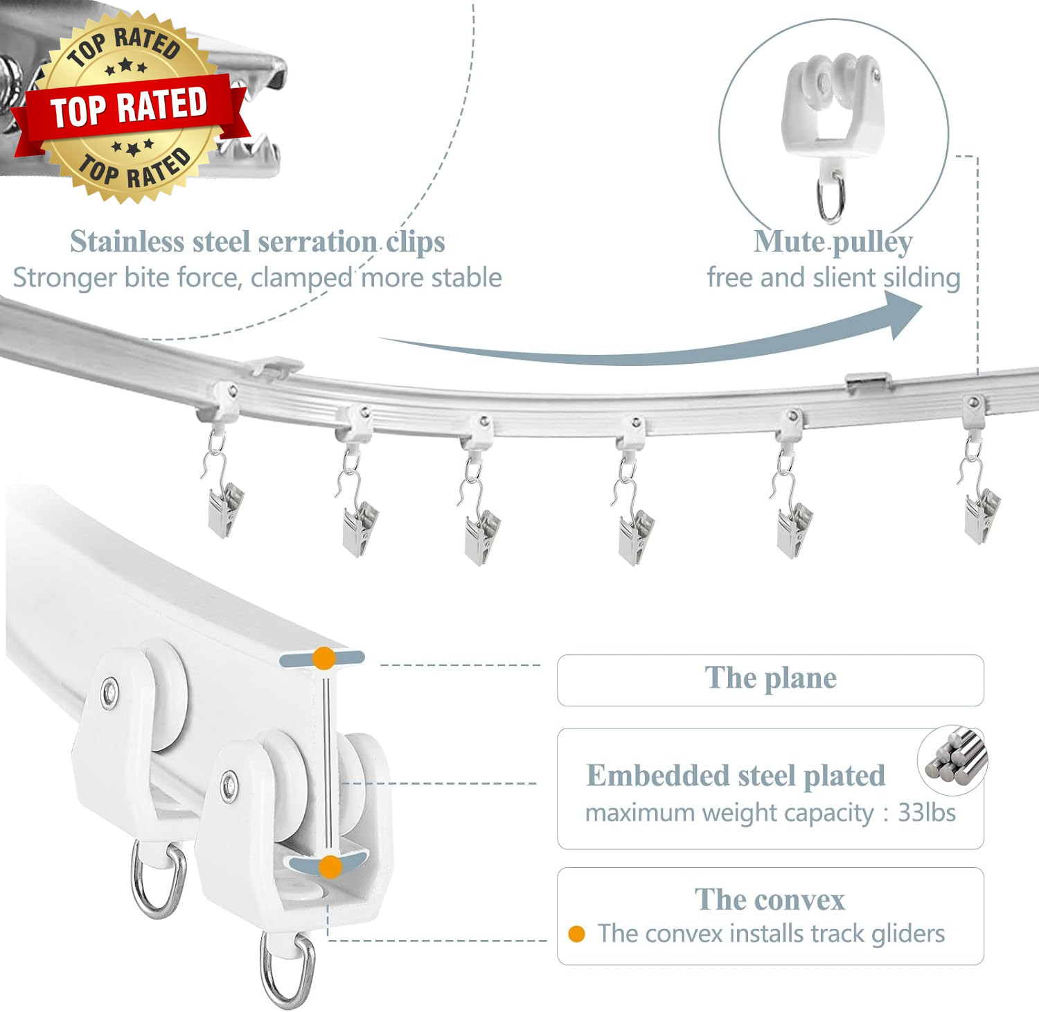 Ceiling Curtain Track, Flexible Bendable Curtain Rail System, 20Ft Wall Mount He