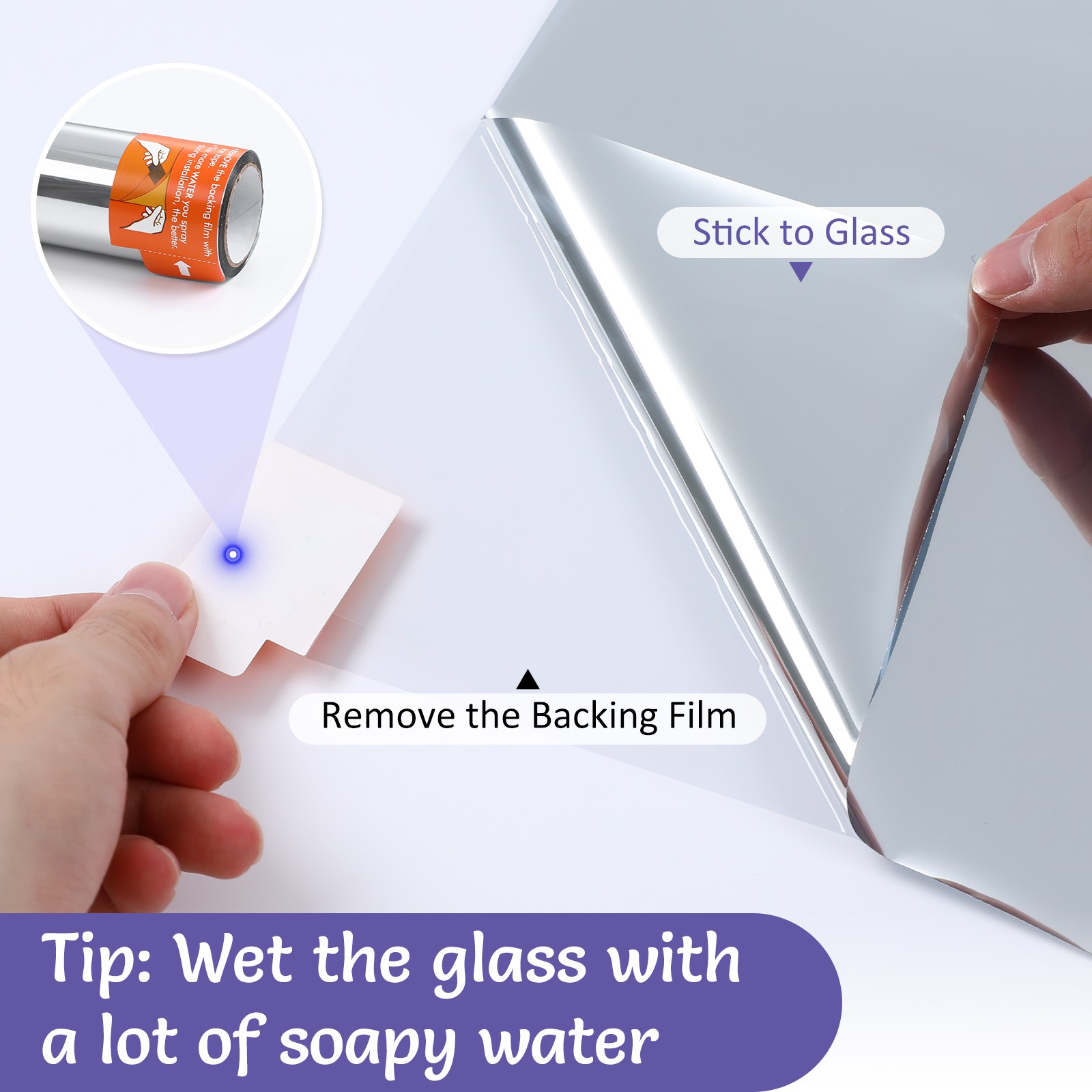 Pigo One Way Mirror Window Film with Glue Tint Reflective Anti UV Glass Stick