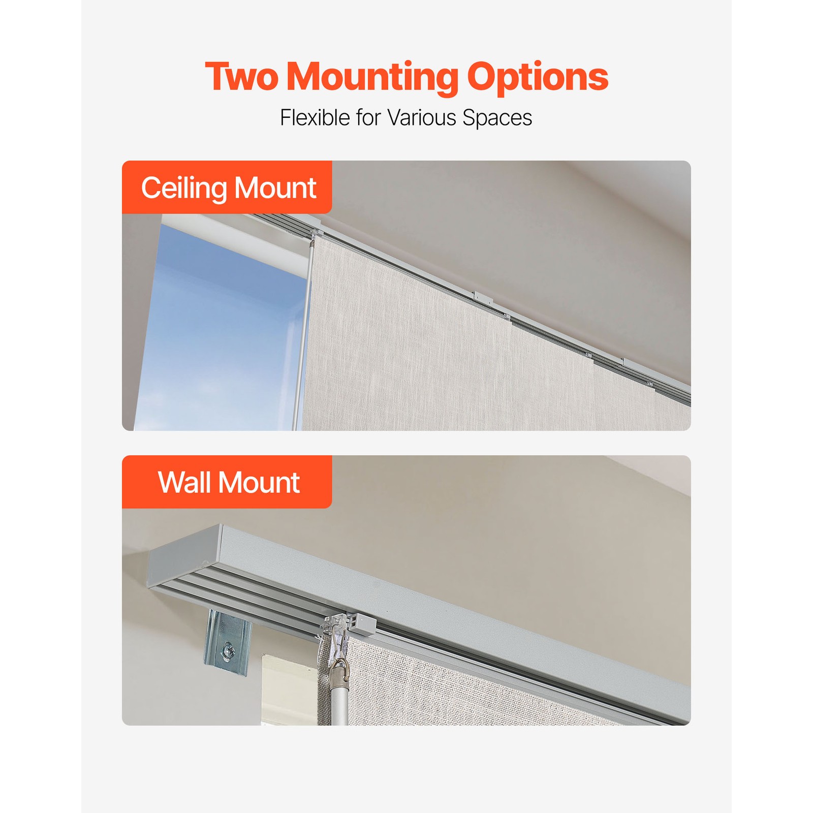 Panel Track Blinds Extendable Track from 45.8 in to 86 in W Trimmable Light Gray