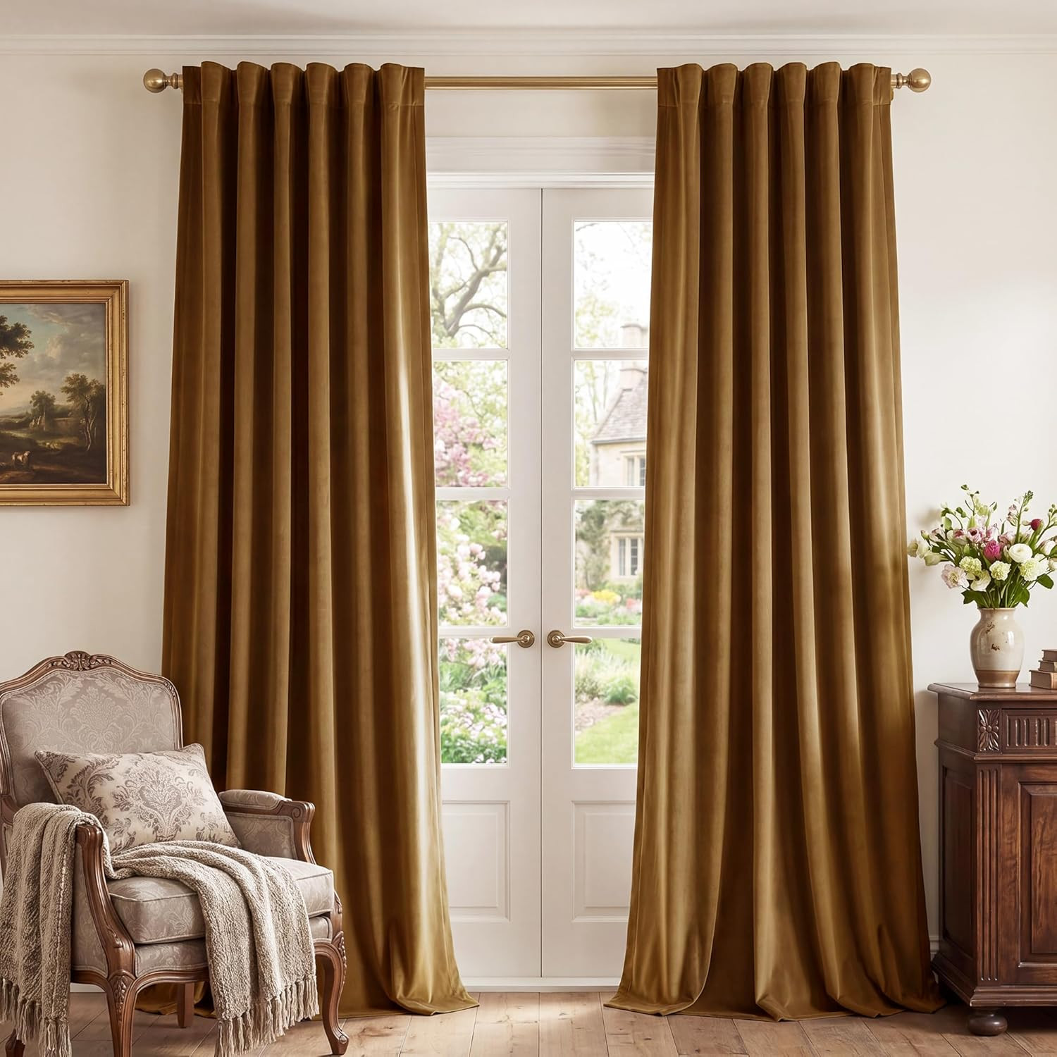 StangH Velvet Curtains 84 inches – Gold Brown Blackout Thermal Insulated Window