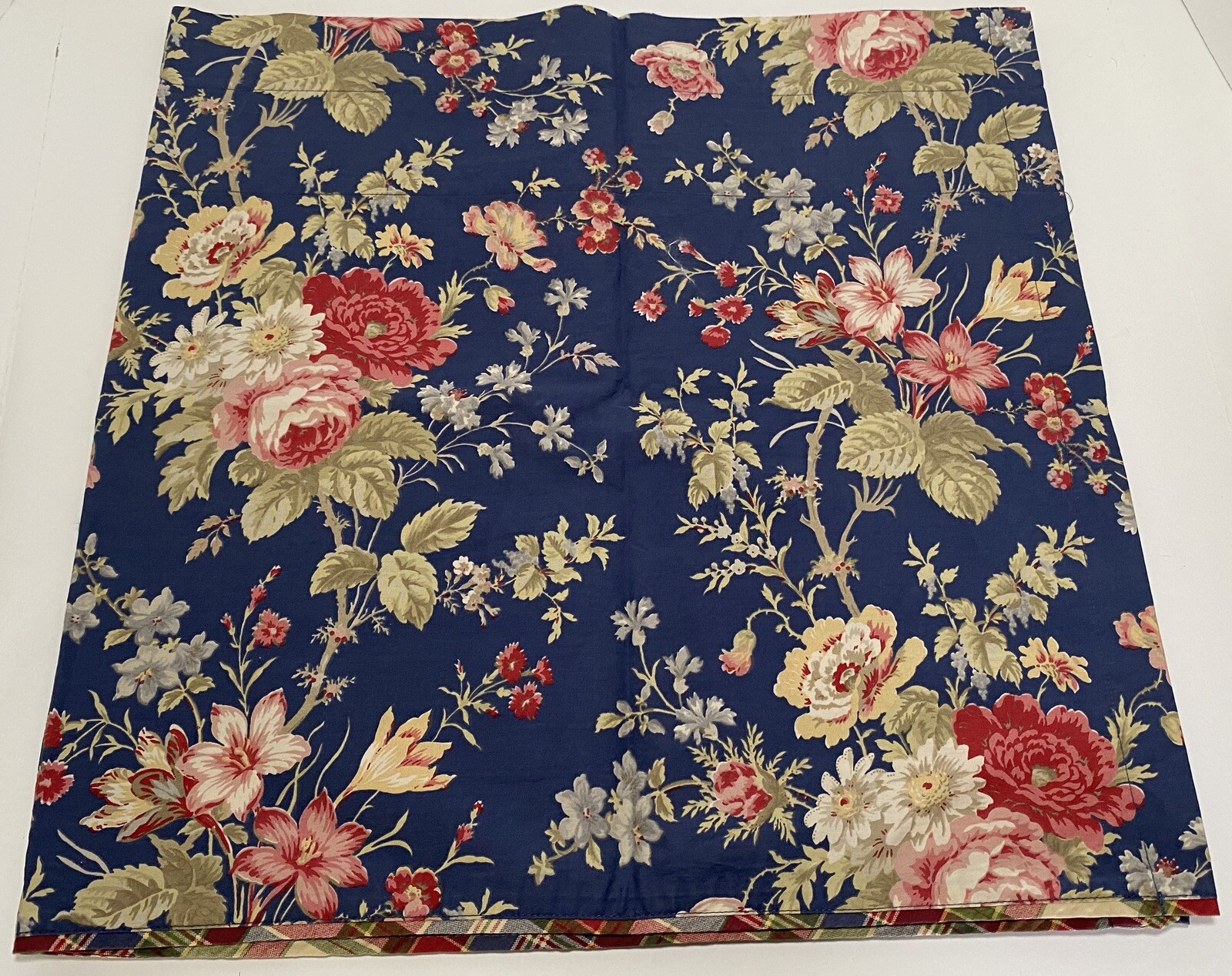 Chaps Cape Cod Cottage Blue Rose Floral Window Valance Rod Pocket 80×19”