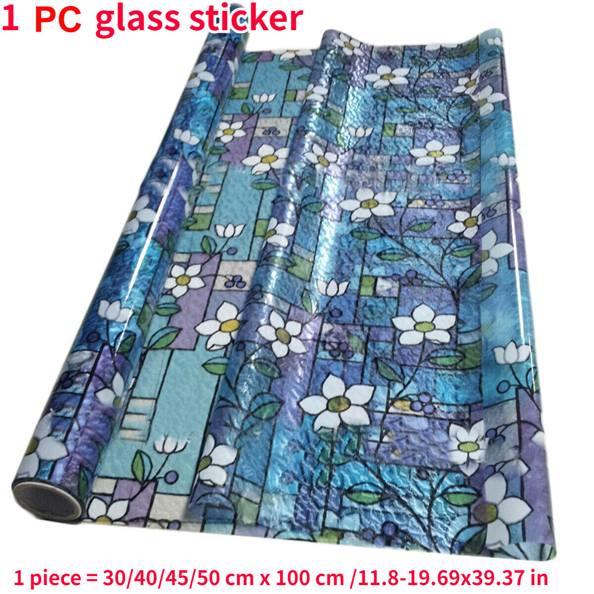 1 PC Stained Window Privacy Film Static Cling Flower Pattern Glass Sticker Decor