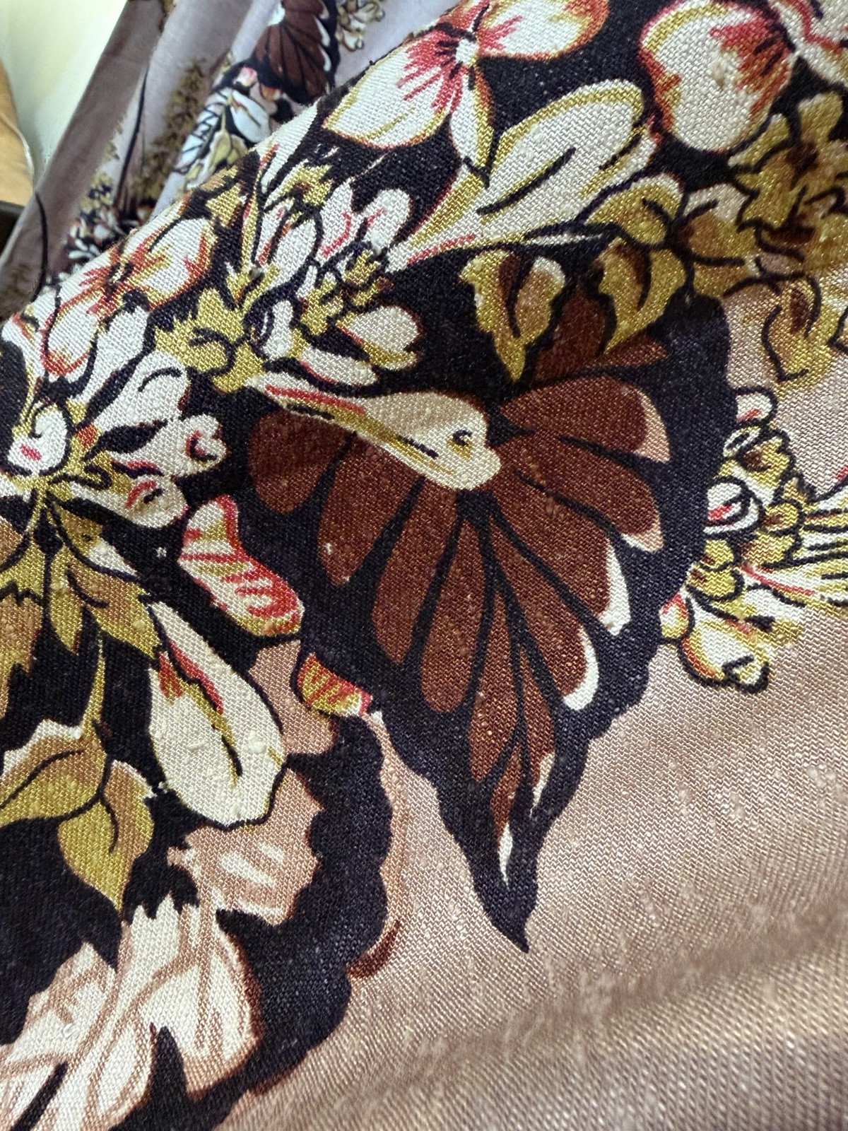 VTG Custom Brown Botancal Floral Woven Pinch Pleat Curtain Panel-52”x63”