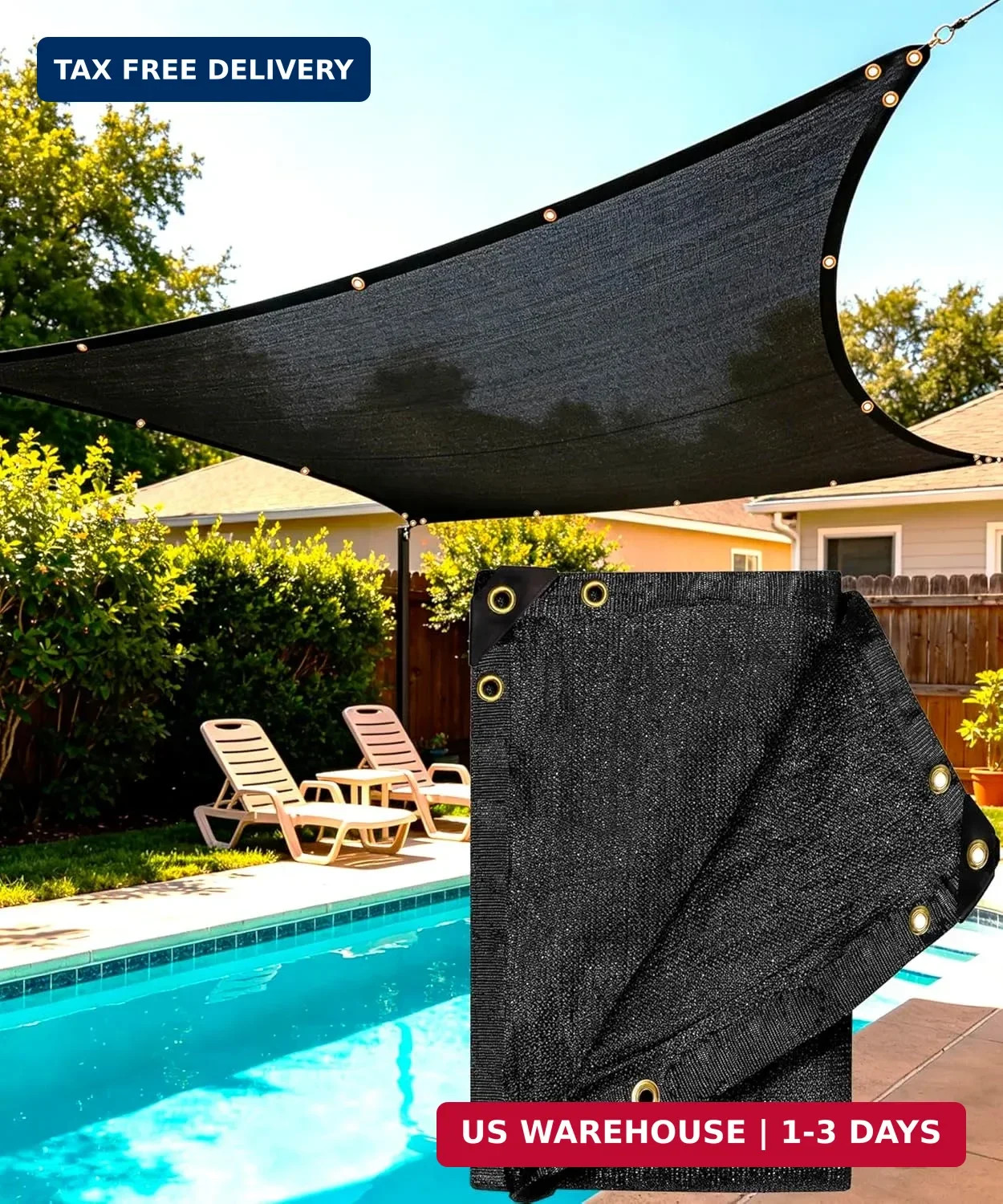 90%-95% Black Sun Shade Cloth 6FT x 8FT, Heavy Duty Outdoor Shade Netting | UV R