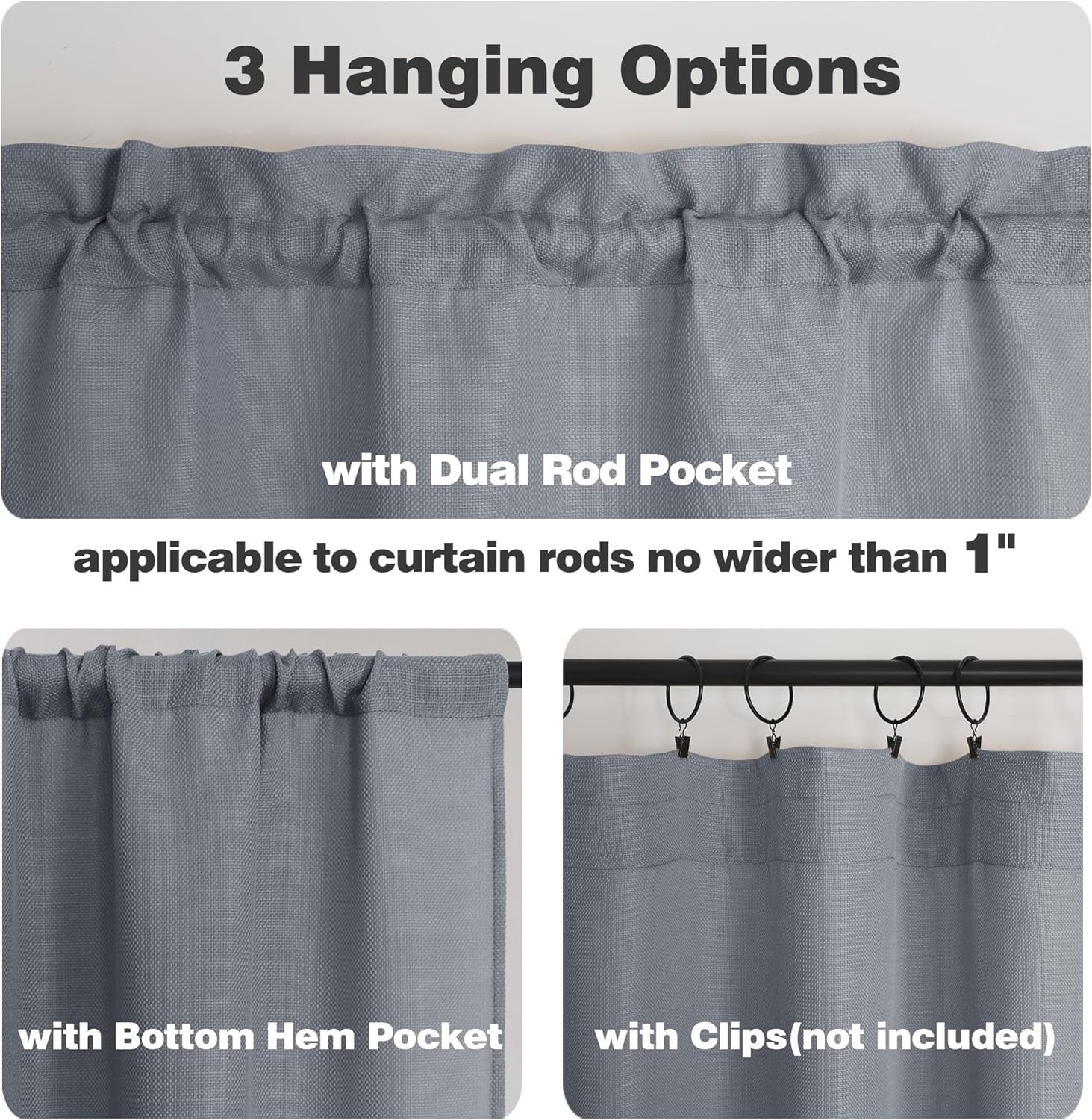 2 Panels Dark Grey Kitchen Curtains, 30″W x 24″L Pack of 2, Light Filtering, …