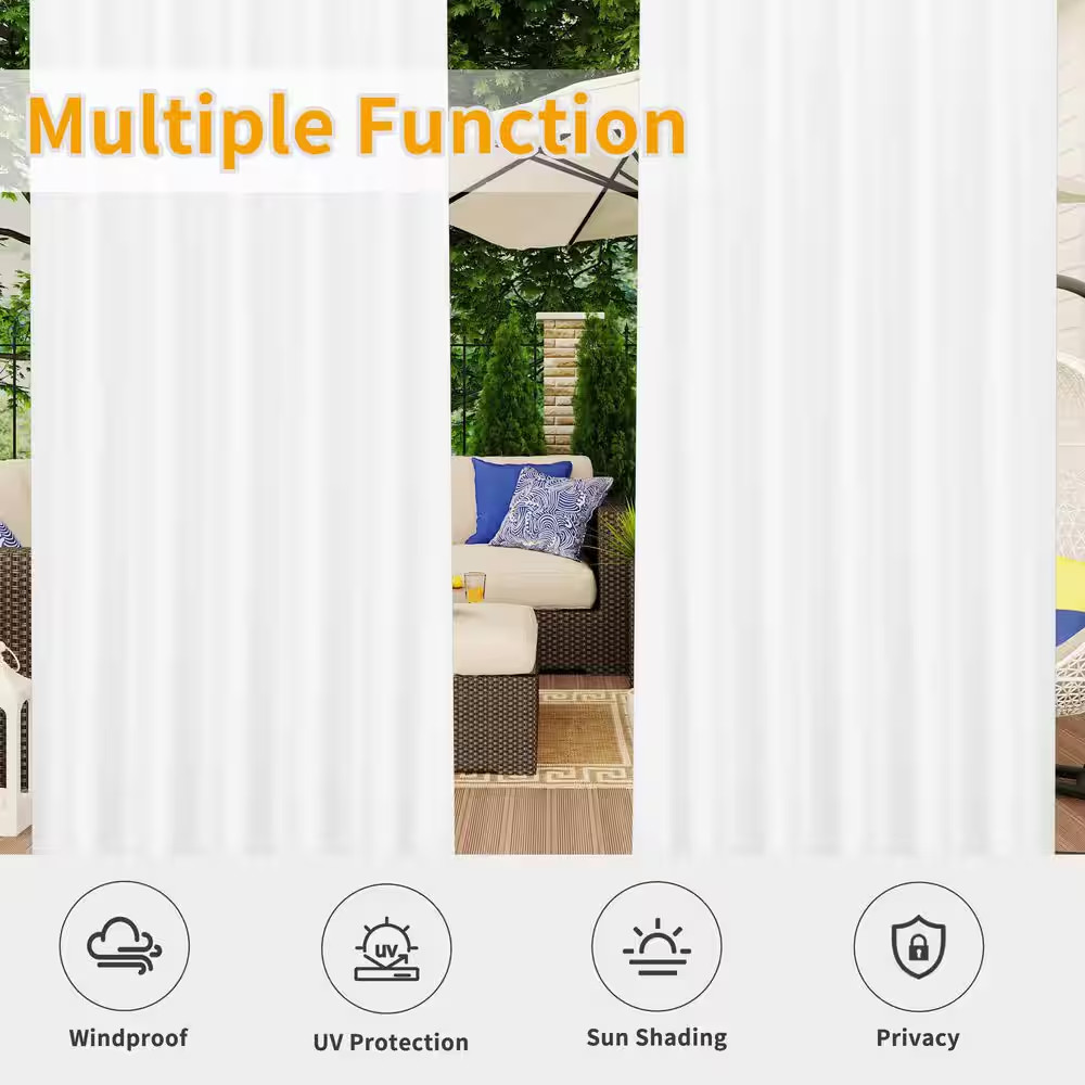 54W X 84L In. White Polyester Waterproof Outdoor Patio Curtains W Detachable Tab